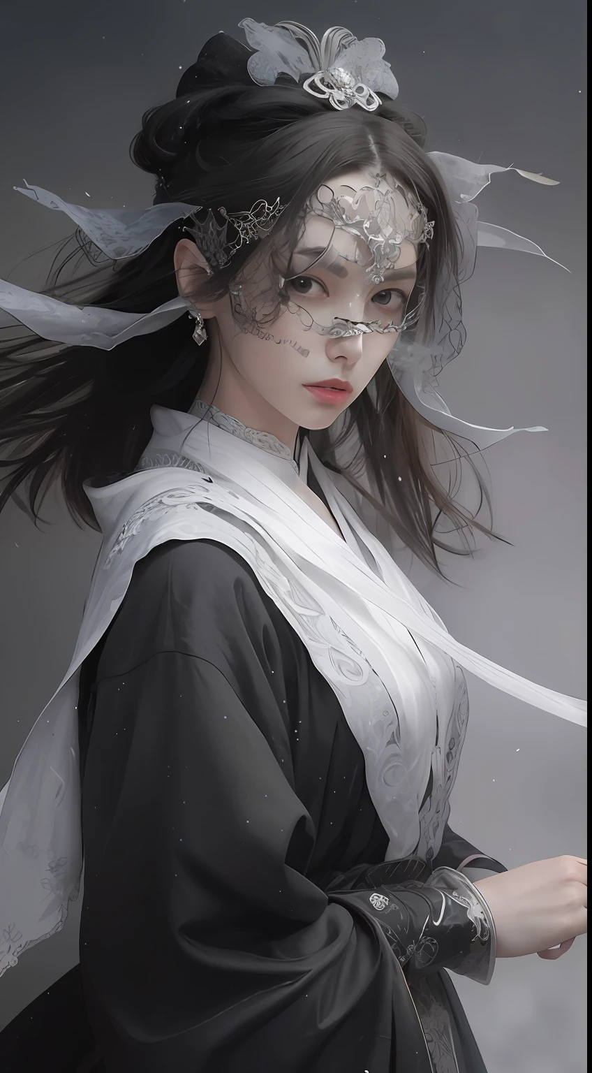 a close up of a woman with a veil on her head, by Yang J, guweiz, beautiful character painting, artwork in the style of guweiz, by Li Song, by Zeng Jing, guweiz masterpiece, by Zhang Han, by Zhou Fang, by Ye Xin, by Dong Yuan, by Fan Qi, by Wuzhun Shifan