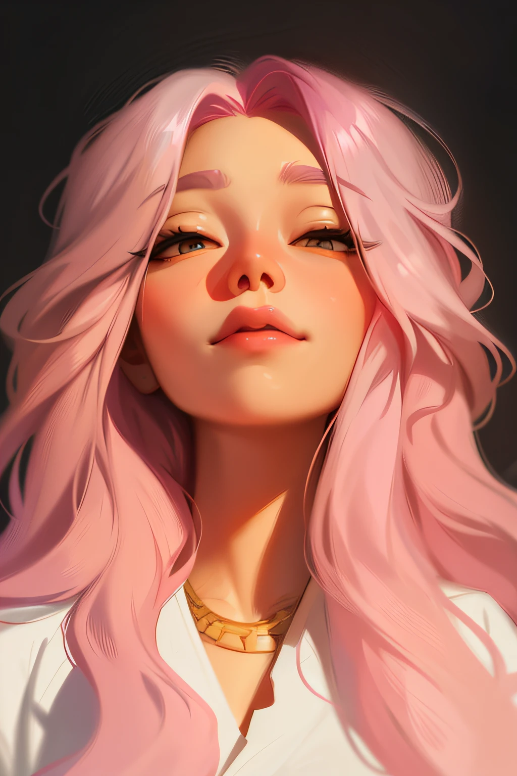 a woman with pink hair and a white shirt, artwork in the style of guweiz, rossdraws 1. 0, rossdraws portrait, rossdraws pastel vibrant, rossdraws 2. 0, :: rossdraws, rossdraws 2. 5, rossdraws digital painting, loish art style, kawaii realistic portrait, realistic artstyle, low detailed. digital painting