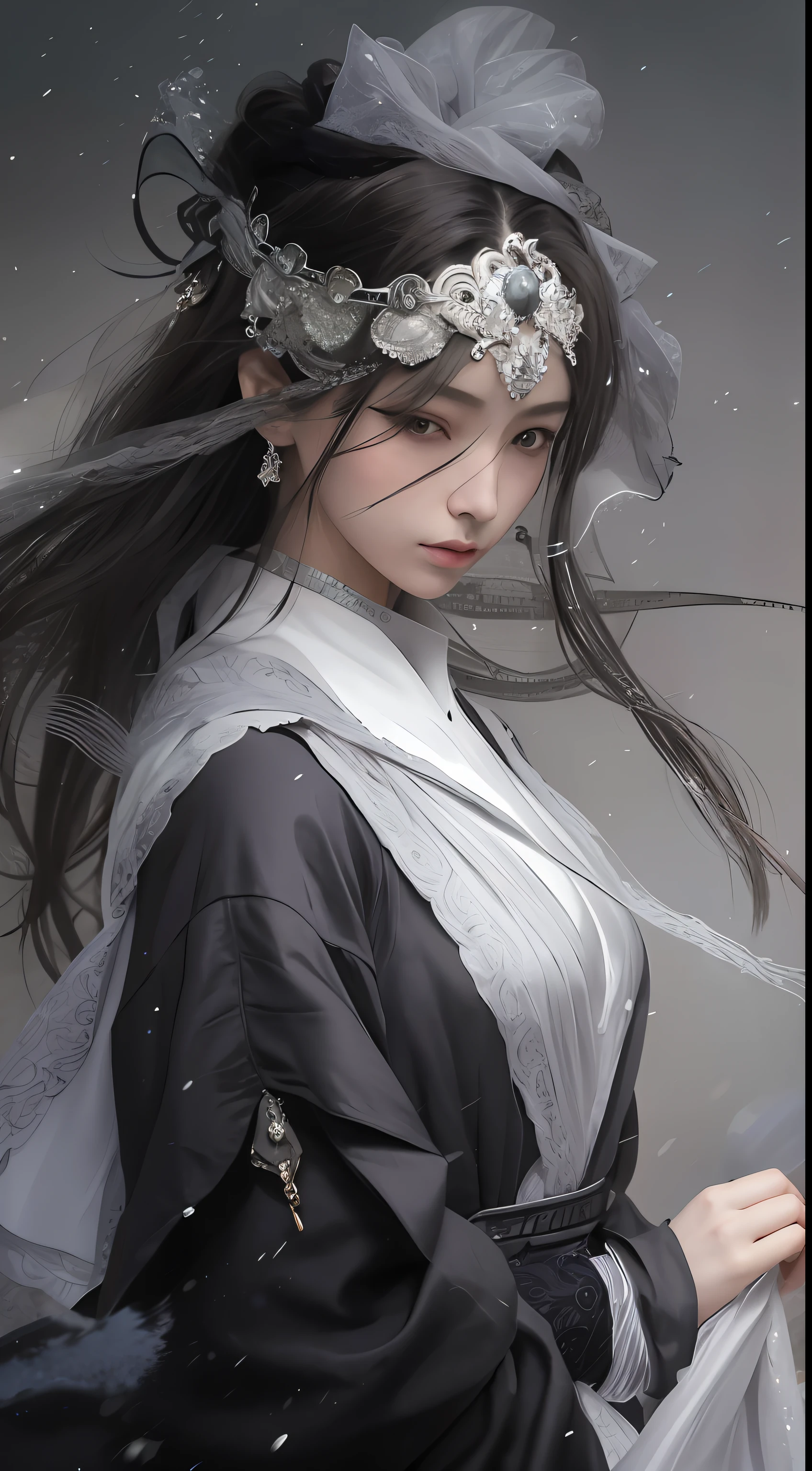 a close up of a woman with a veil on her head, by Yang J, guweiz, beautiful character painting, artwork in the style of guweiz, by Li Song, by Zeng Jing, guweiz masterpiece, by Zhang Han, by Zhou Fang, by Ye Xin, by Dong Yuan, by Fan Qi, by Wuzhun Shifan