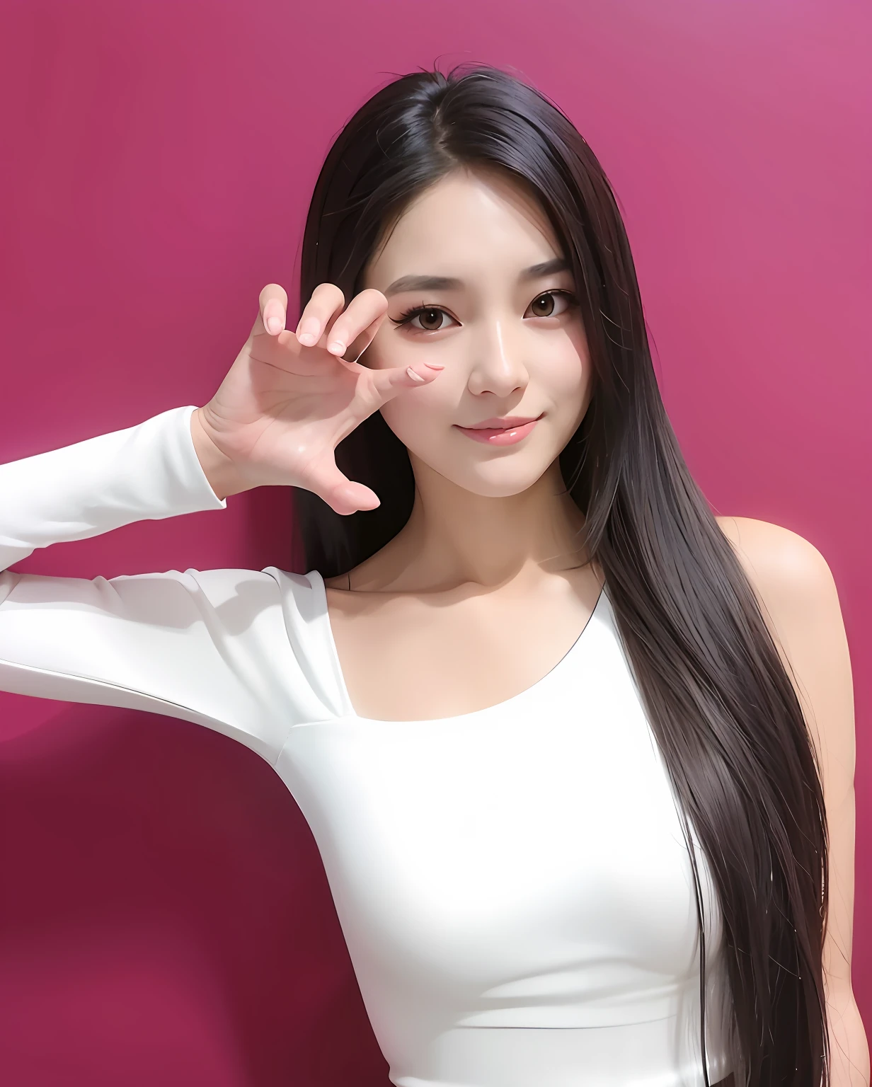 Young woman posing for photo with long black hair and white top, gorgeous young korean woman, ive, jang yuan-young , korean girl idol group, beautiful korean young woman,