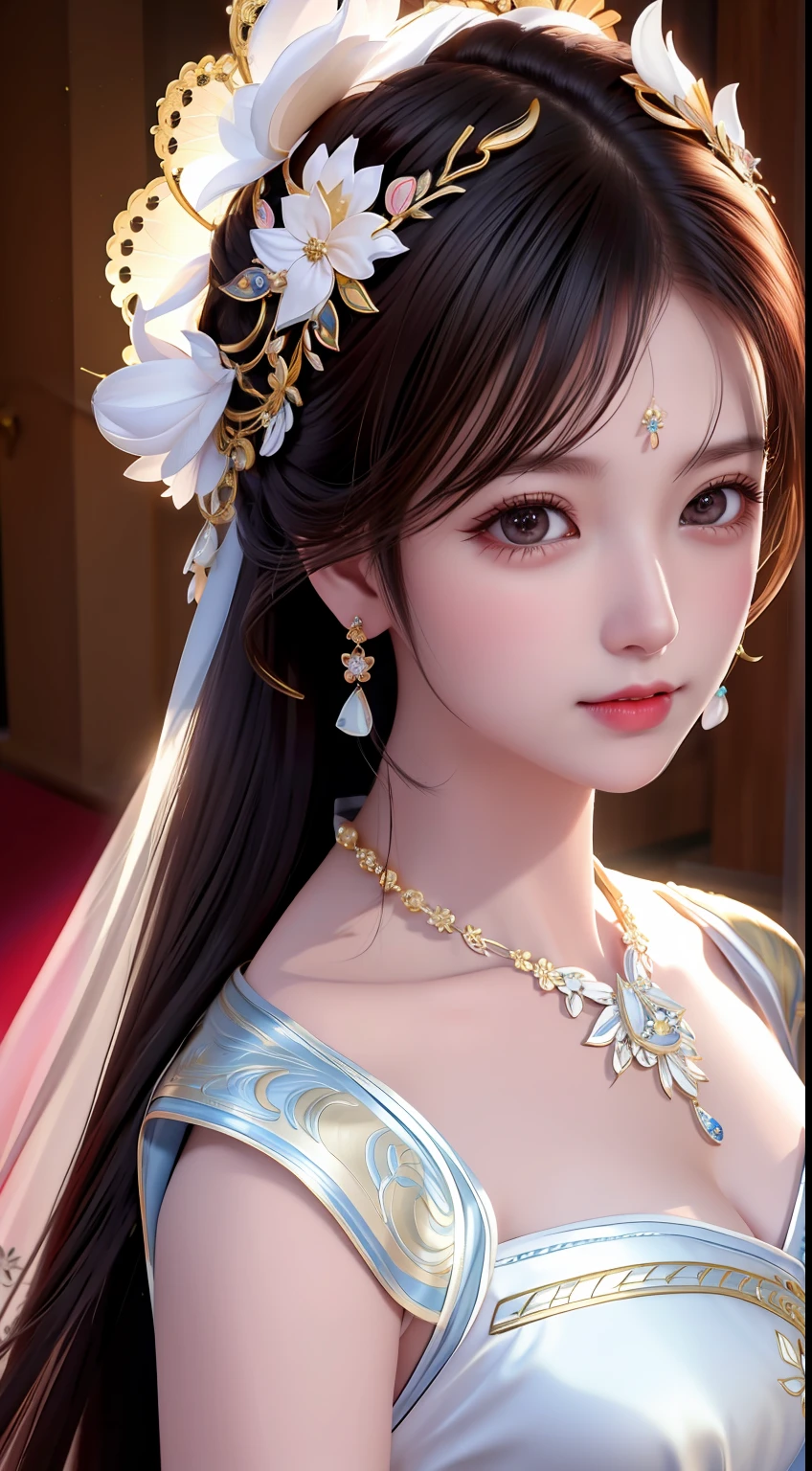 best quality, masterpiece, highres, 1girl,china wedding  dress,hair ornament,necklace, jewelry,Beautiful face,upon_body, tyndall effect,photorealistic, dark studio, rim lighting, two tone lighting,(high detailed skin:1.2), 8k uhd, dslr, soft lighting, high quality, volumetric lighting, candid, Photograph, high resolution, 4k, 8k, Bokeh