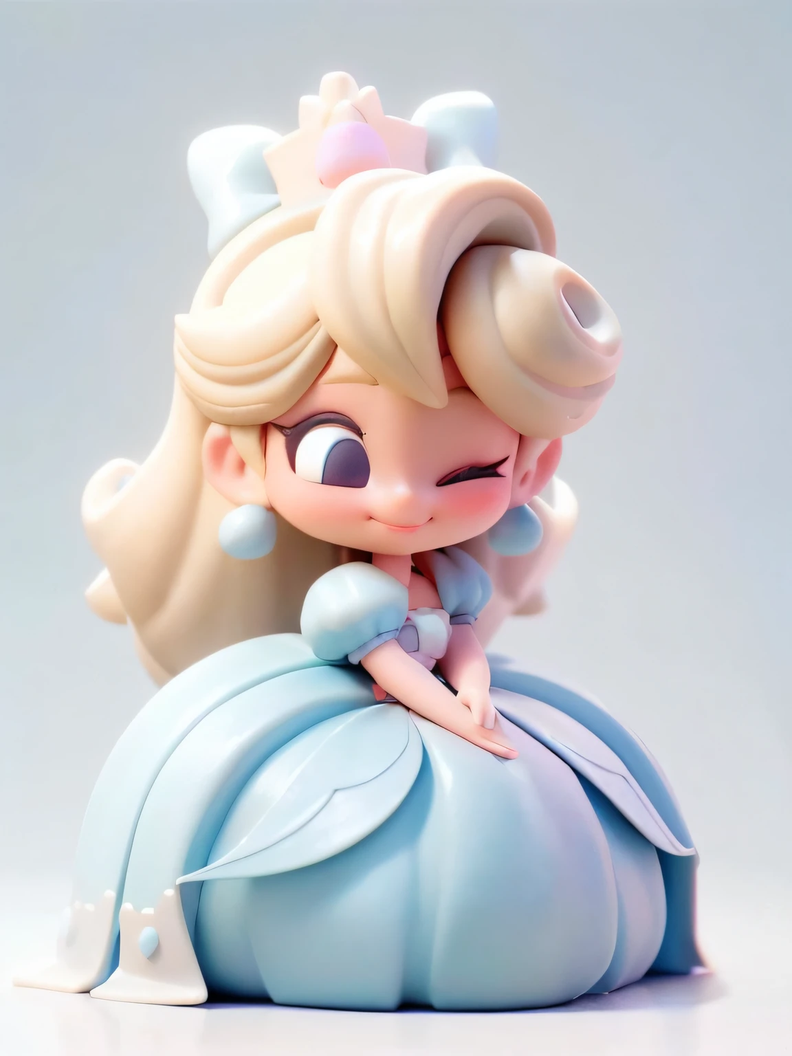 Little girl in blue princess dress, smiling, hands on skirt, high quality character design, cute 3 D rendering, cute digital painting, vinyl toy figurine, by Jeonseok Lee, blonde princess, cute detailed digital art, princess portrait, cute cartoon character, stylized to 3d rendering, by Jason Teraoka, stylized 3 D