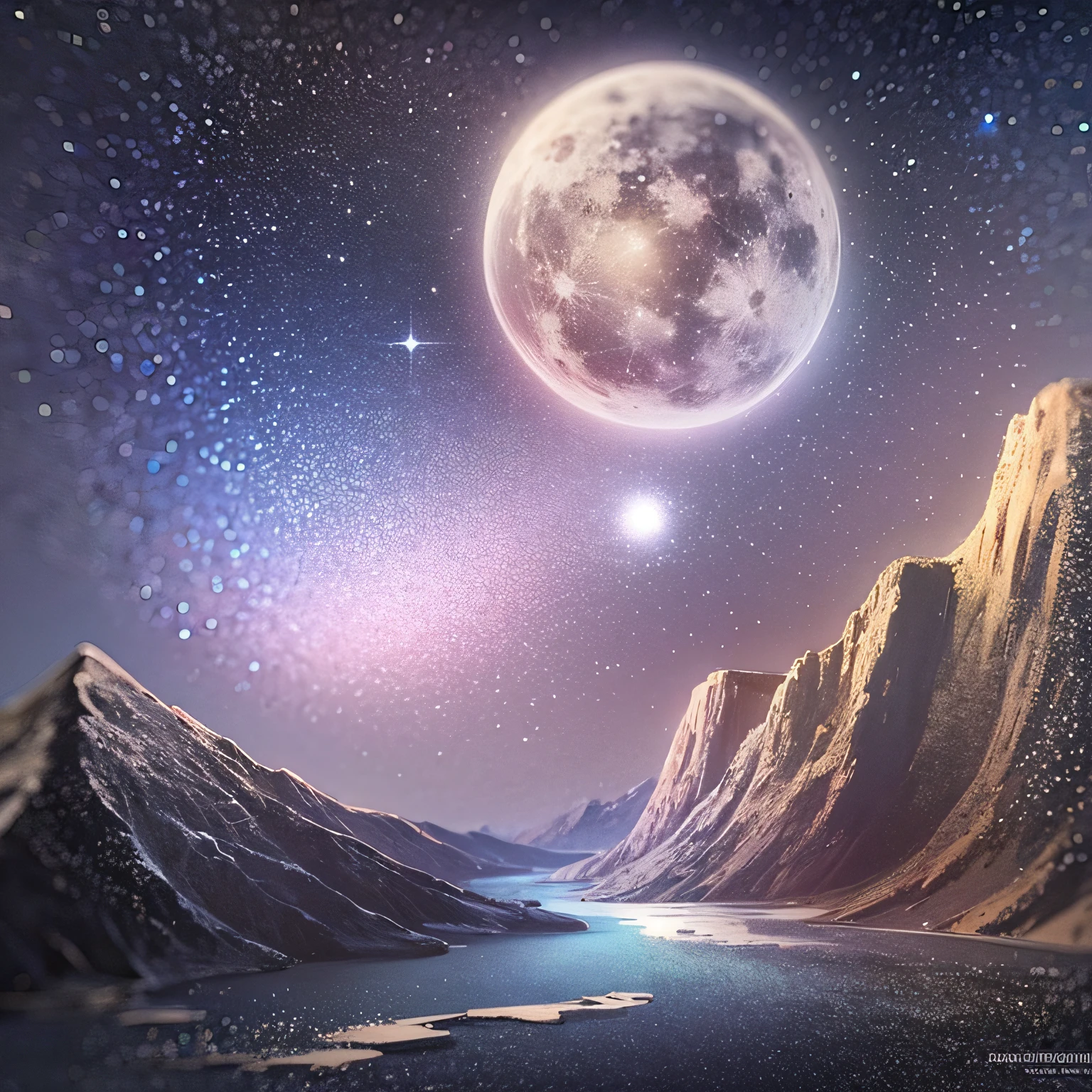 starry night sky with a mountain and a lake, by jessica rossier, inspired by jessica rossier, jessica rossier fantasy art, concept art magical highlight, official artwork, painting of a dreamscape, ethereal realm, atmospheric artwork, dreamy matte painting, tranquility of the endless stars, inspired by Ted Nasmith, moonlit starry sky environment, epic music album cover --auto --s2