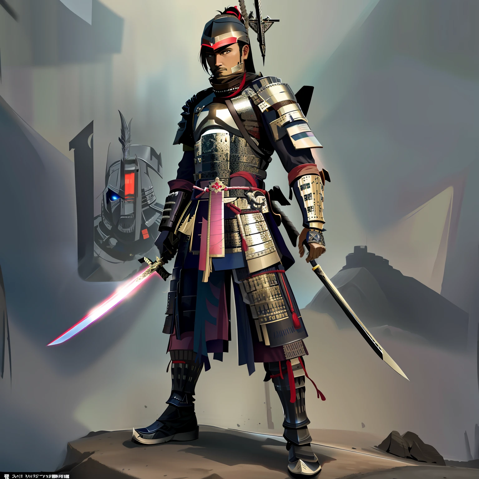 arafed knight in armor with sword and helmet standing in desert, cyberpunk samurai, cyborg samurai, portrait of a cyberpunk samurai, very beautiful cyberpunk samurai, armored warrior, concept art of a warrior, samurai warrior, armoured warrior, amazing 8k character concept art, epic samurai warrrior, demon samurai warrior, japanese warrior, as samurai