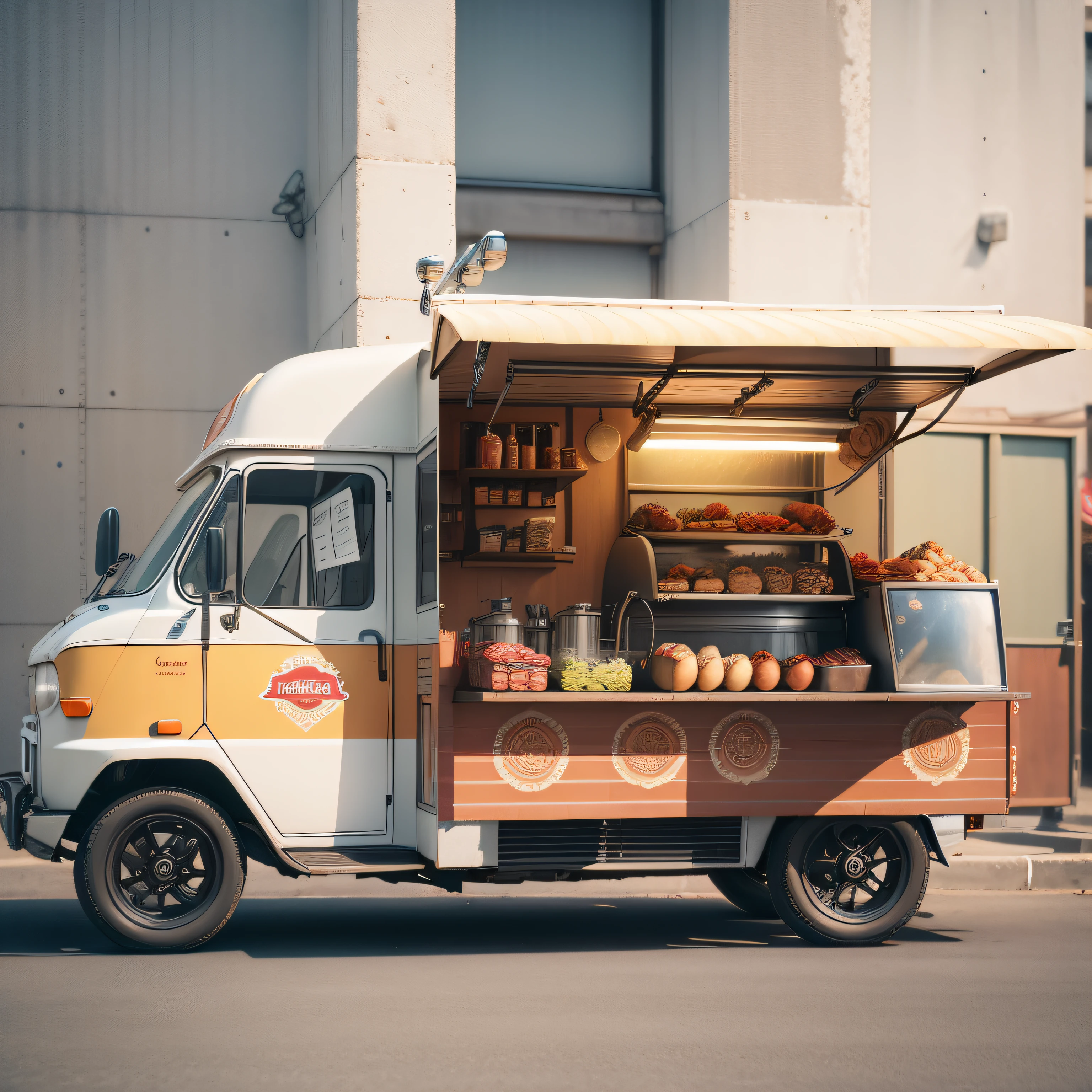 Mobile Motorcycle Food Truck Stall, Design Sense, Brilliant Lighting, 3D Rendering, No Background, Shadows, Emboss, Stereogram, Standing Painting, POV, Atmospheric Perspective, 8K, Super Detail, Precise, Best Quality