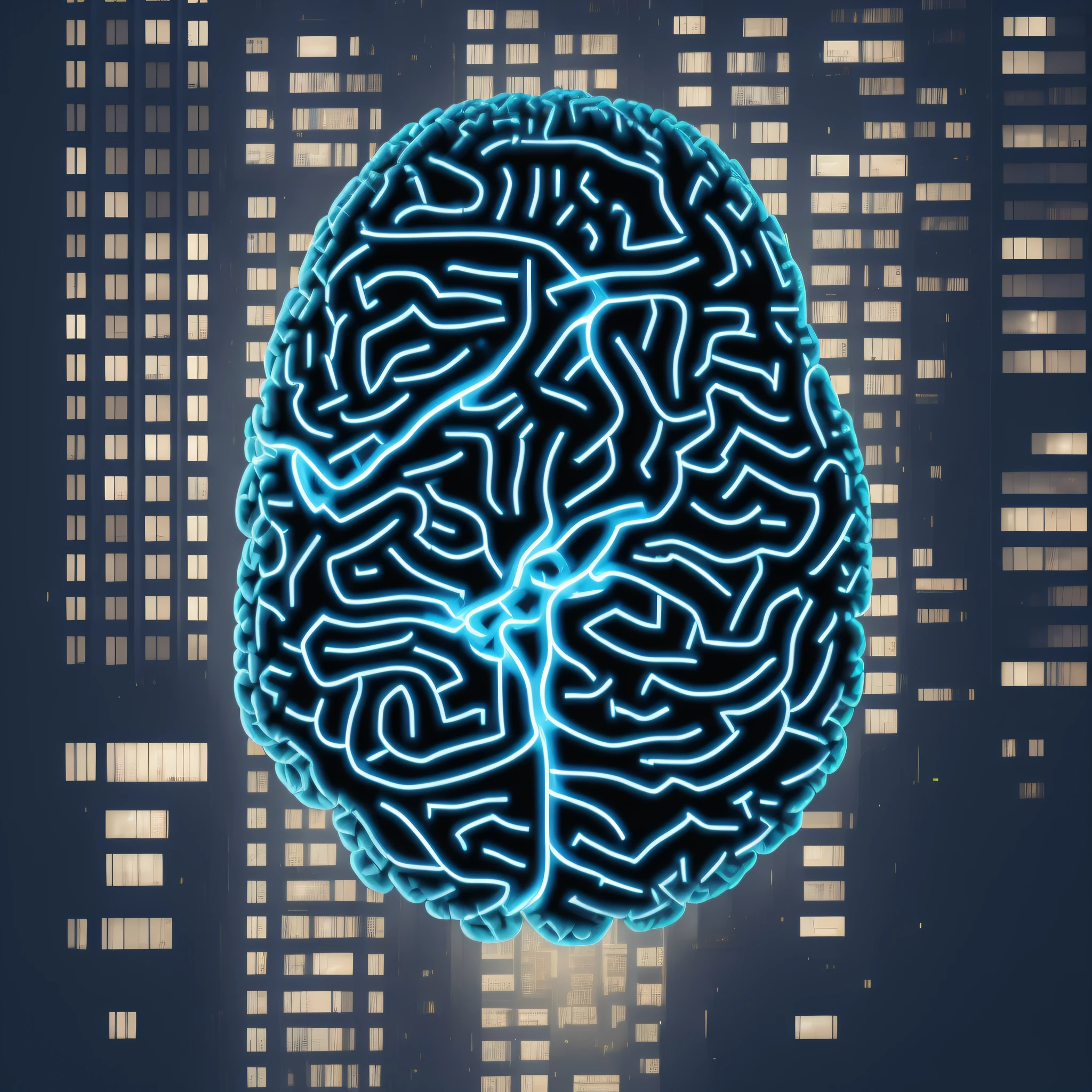 a closeup of a brain with a city in the background, brain city art, electronic brain, visible brain, neural, neuroscience, brain, blue brain, neurological wonder, computer connected brain, brains, neural machine, strong artificial intelligence, human brain, nootropic stimulant, metal brain, intelligence, artificial intelligence, electrical brainstorm, brain interface, personalized with everything black