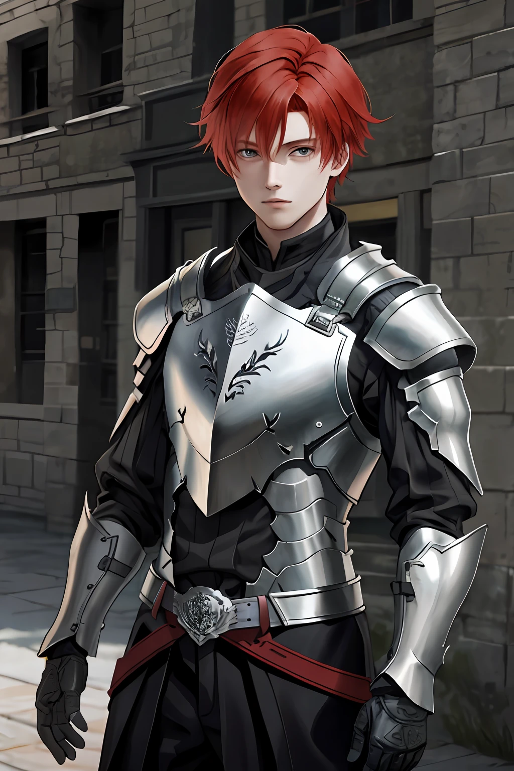 Village boy with armor, red hair and long, Berkserker style