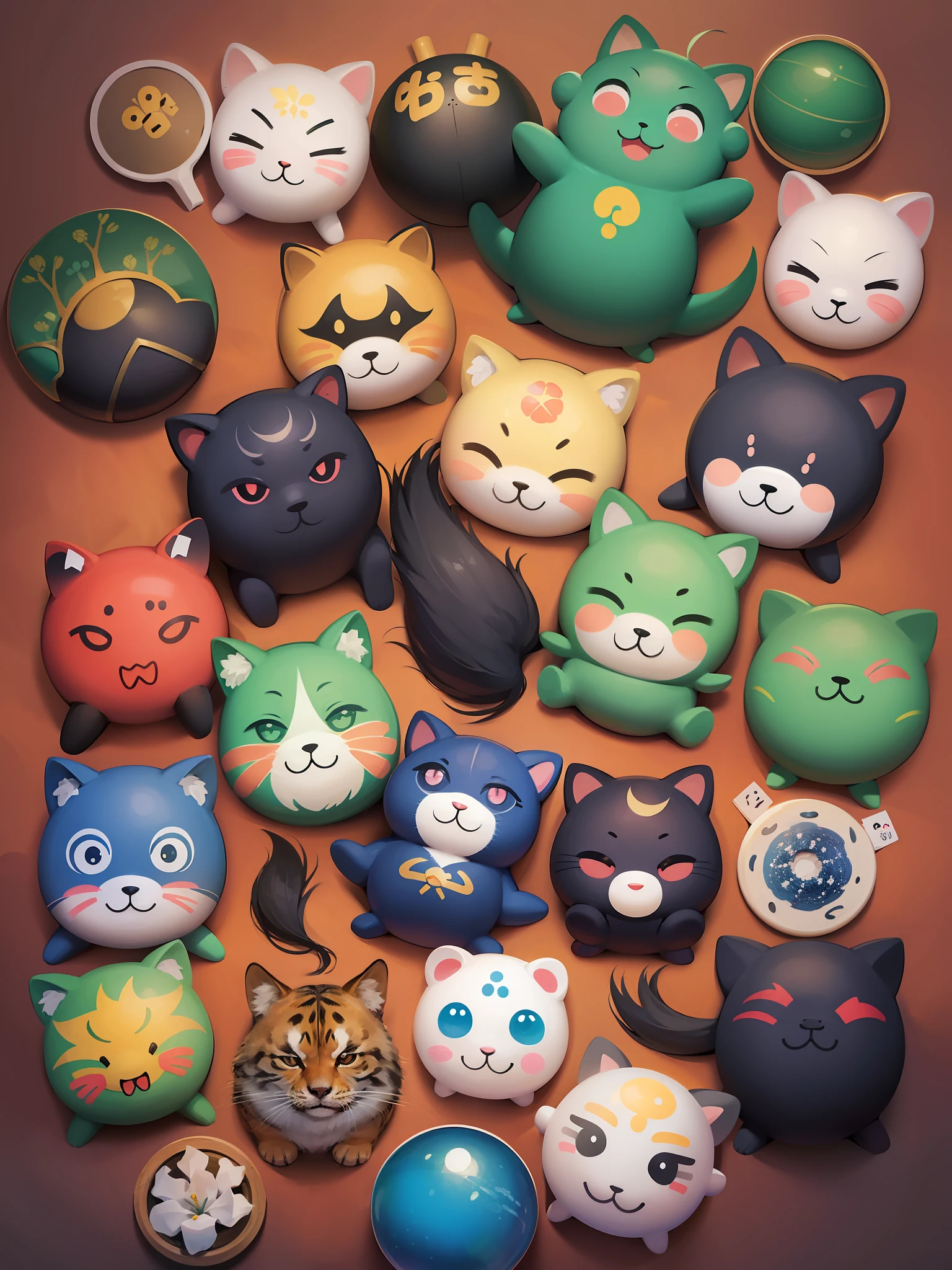 there are many different animals and words written in chinese, hand painted cartoon art style, art cover, kawaii cutest sticker ever, sticker illustration, by Shiba Kōkan, by Kōno Michisei, cute features, 中 元 节, by Gusukuma Seihō, stickers illustrations, cute characters