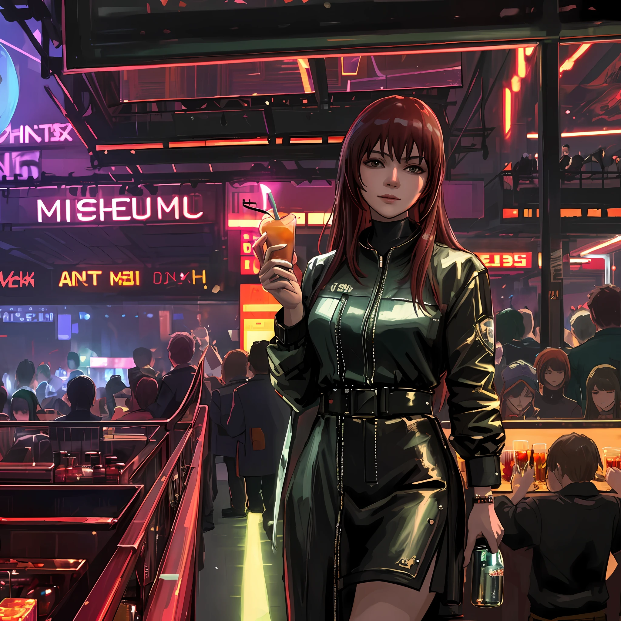 ((masterpiece)),((best quality)),((high detail)),((realistic,)), Cyberpunk, nightclub, ballad, people toasting, drinks, crowd at party, crowd, people gathered, night house