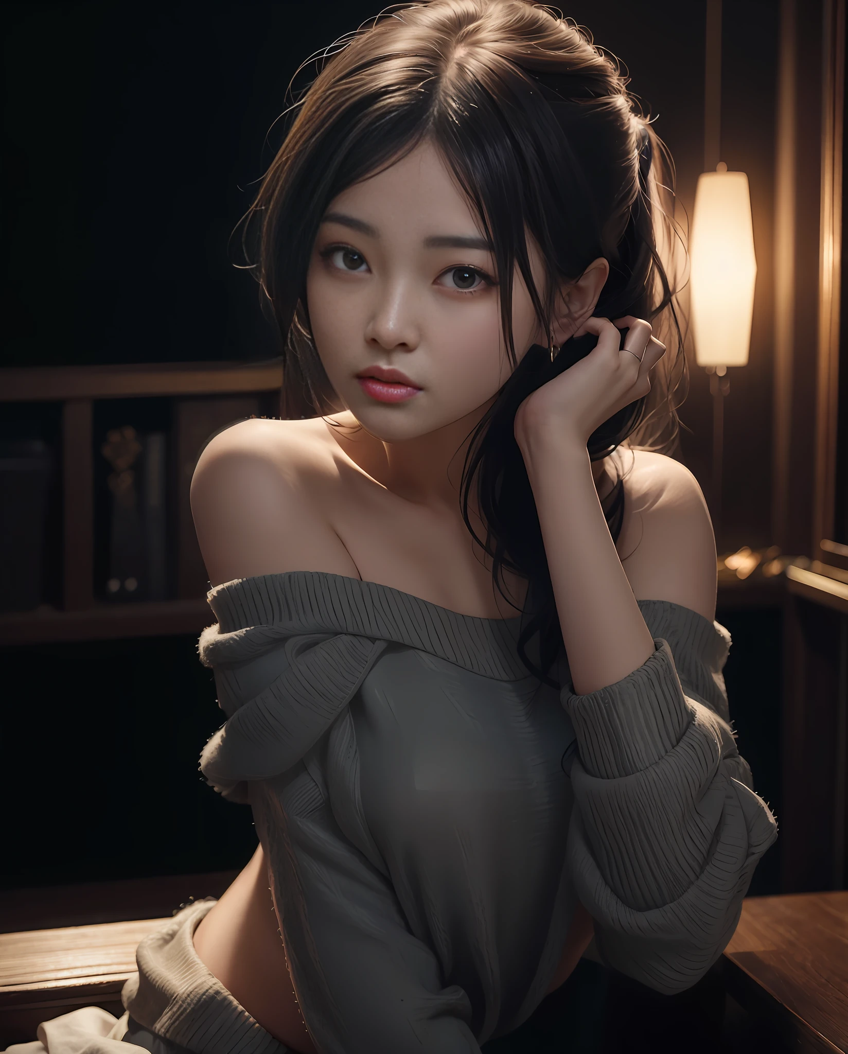 arafed asian woman in a gray sweater posing for a picture, gorgeous chinese model, korean girl, by Zhang Han, gorgeous young korean woman, soft portrait shot 8 k, beautiful asian girl, beautiful young korean woman, chinese girl, beautiful south korean woman, cute elegant pose, 8k artgerm bokeh, attractive pose, beautiful asian woman