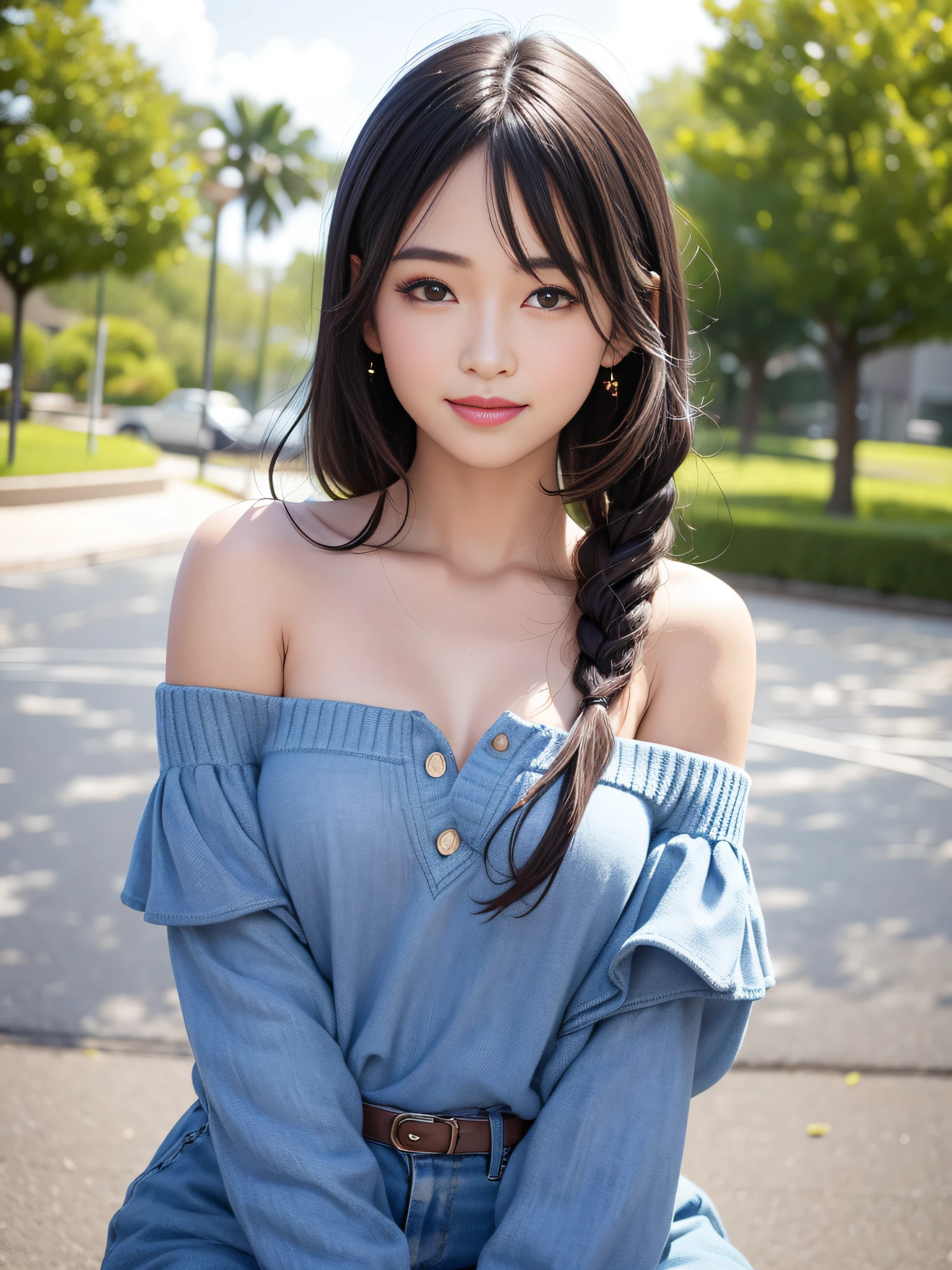 1girl, offshoulder, light smile, shiny skin
best quality, masterpiece, Eating artapushi at the playground, (photorealistic:1.4)