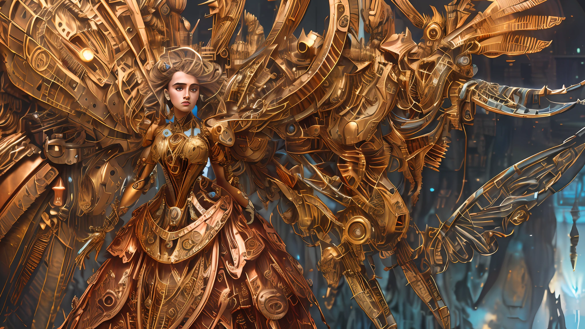 (masterpiece, best quality, absurdres:1.4), (highly detailed CG illustration), cinematic light, (official art:2.0),  1girl, upper body, mechanical wings, (by Dave Seeley:1.7), (Maximalism:2), (complicated background, complicated decorations, complicated dress, gold decorations, copper decorations:2), (red blood eyes, crying, tears:1.4),  (eye mask:1.2), (extreme detailed:1.5),(fractal art:1.7),highest detailed, clockpunk, steampunk, gears, cubism, mechanical, dynamic pose,( implants:1.5)