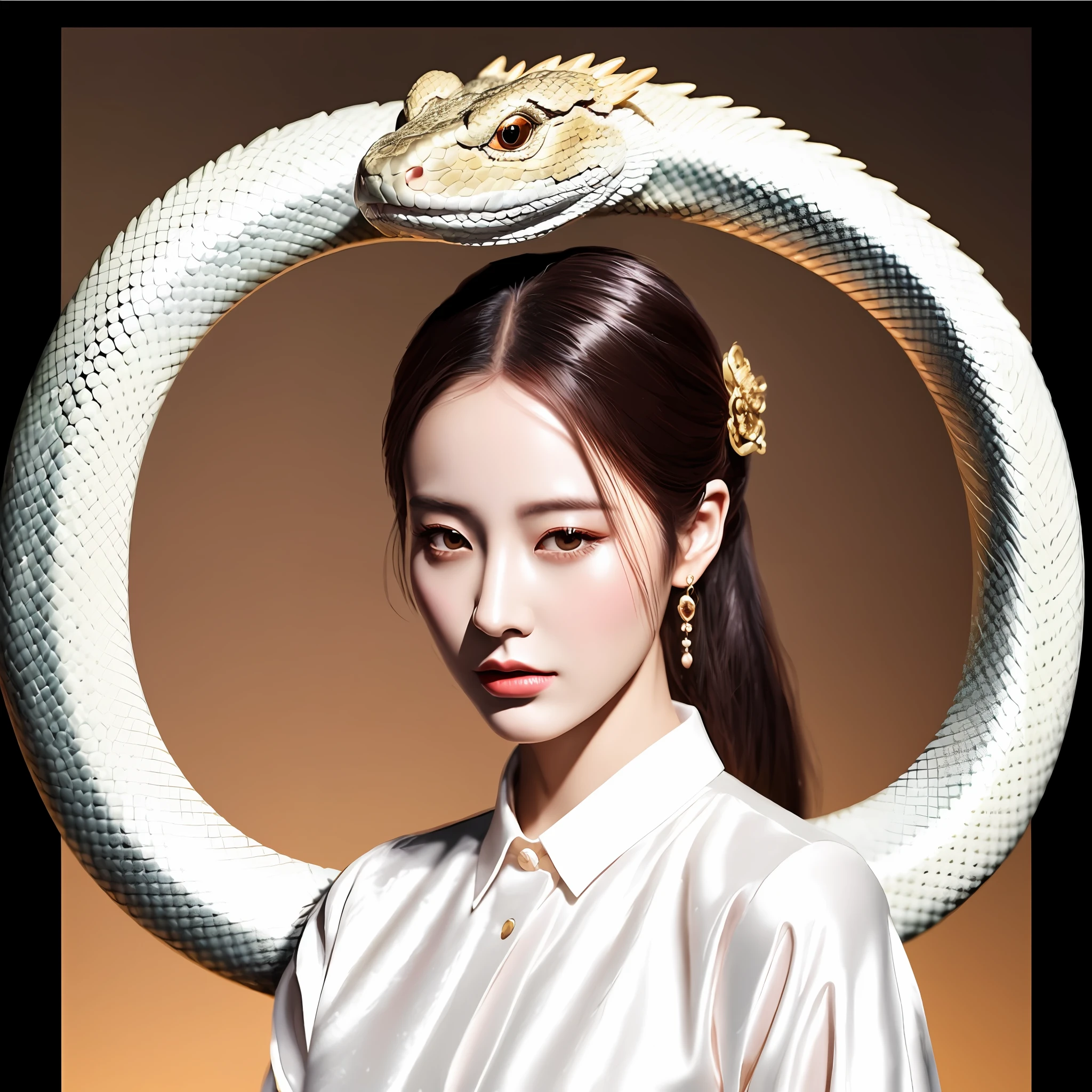 There is a woman with a snake head on her head, a beautiful artwork illustration, snake-faced lady, beautiful digital illustration, beautiful digital artwork, Guvez style artwork, elegant Japanese woman, portrait of a dragon woman, elegant digital painting, elegant digital art, beautiful digital illustration, inspired by Xiao Yuncong