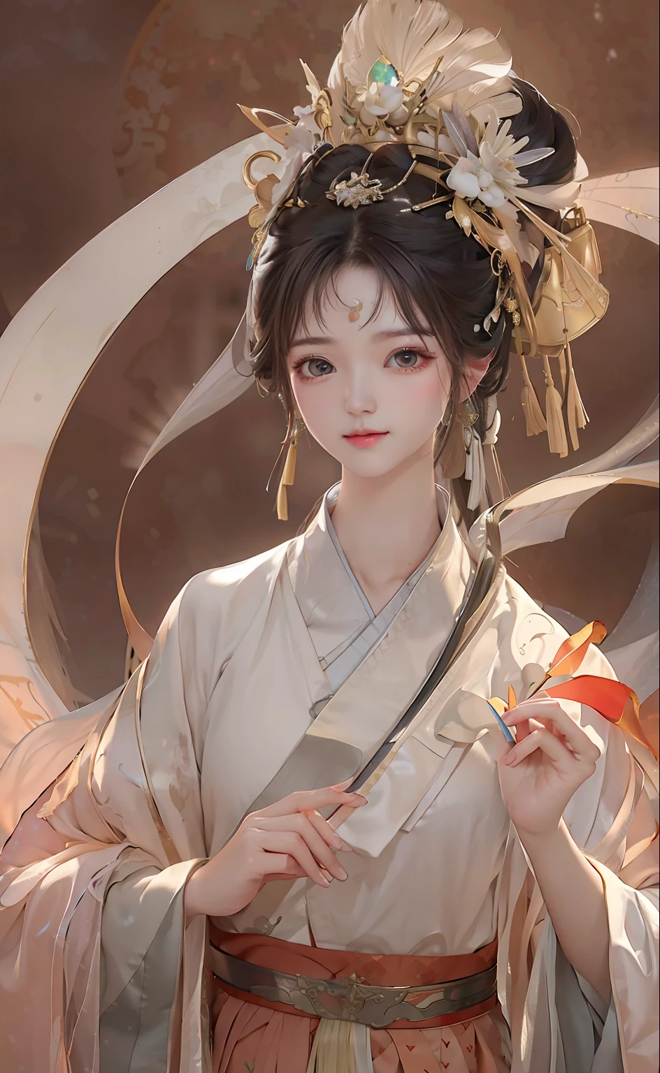 A girl, ancient Chinese costume, whole body, sunshine, clear face, clean white background, masterpiece, super detail, epic composition, ultra HD, high quality, extremely detailed, official art, uniform 8k wallpaper, super detail, 32k