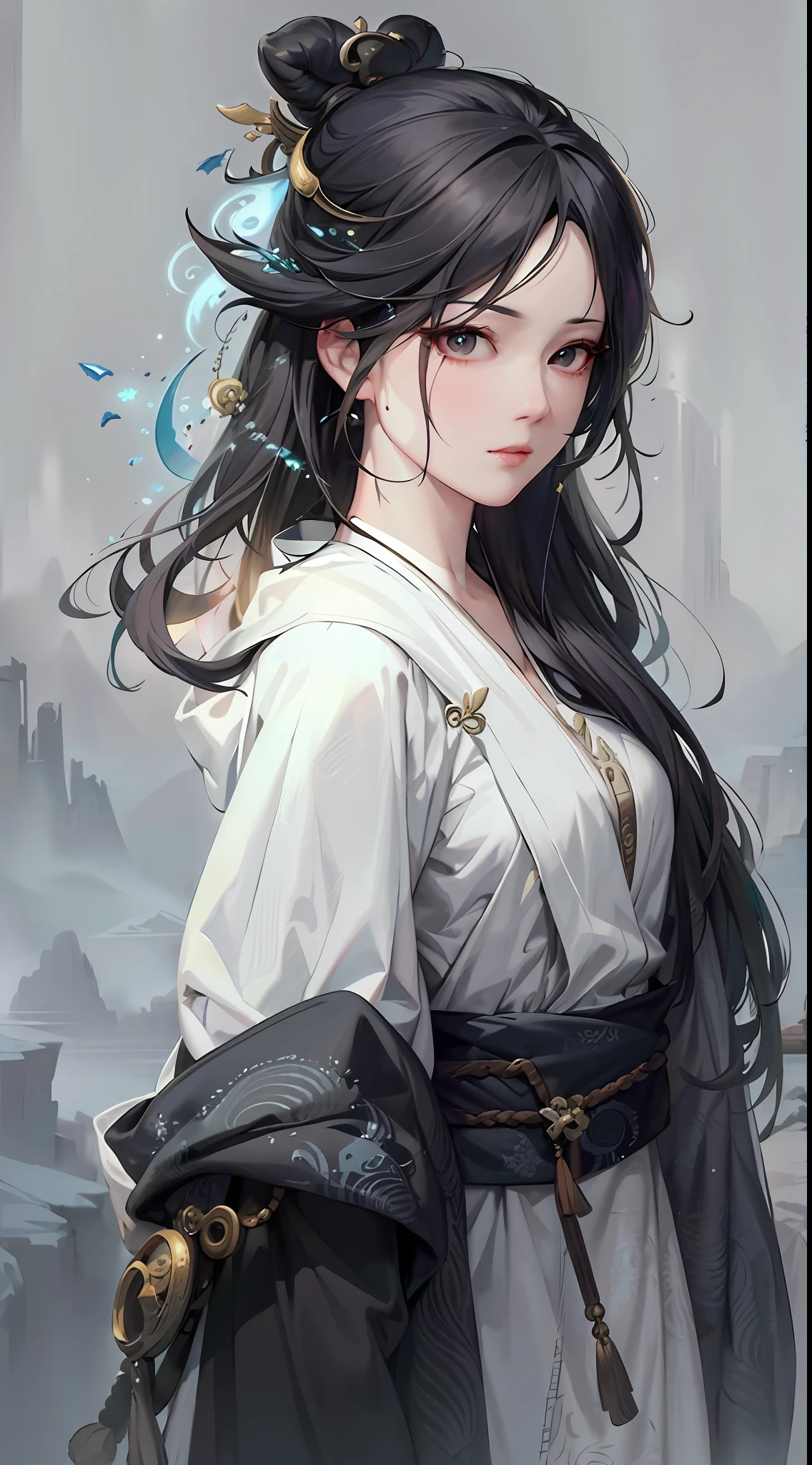 Close-up of a woman with white hair and white mask, beautiful figure painting, Guviz, Guvitz style artwork, white-haired god, Yang J, epic fine character art, stunning character art, Fan Qi, Wu Jun Shifan, Gu Vitz in Pixiv Art Station, NSFW