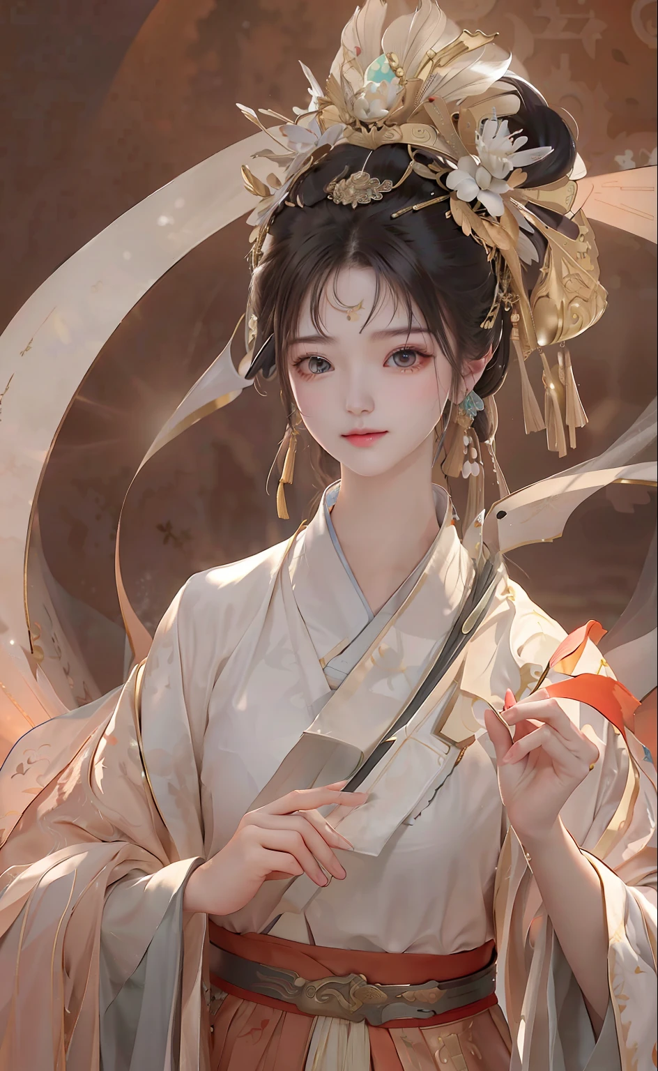 A girl, ancient Chinese costume, whole body, sunshine, clear face, clean white background, masterpiece, super detail, epic composition, ultra HD, high quality, extremely detailed, official art, uniform 8k wallpaper, super detail, 32k