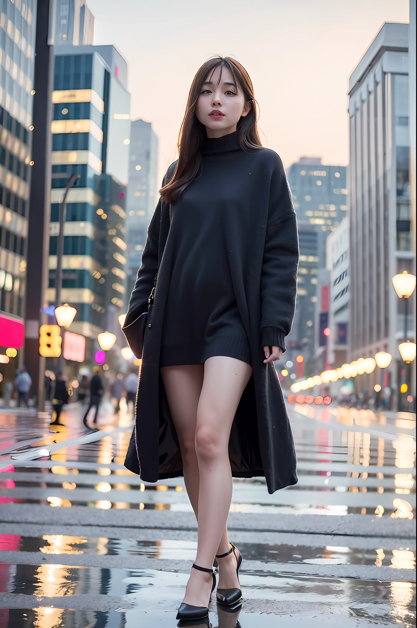 mix4, (8k, raw photography, top quality, masterpiece: 1.2), (realistic, photorealistic: 1.37), 1 girl, cute, cityscape, night, rain, wet, professional lighting, photon mapping, radiosity, physics-based rendering