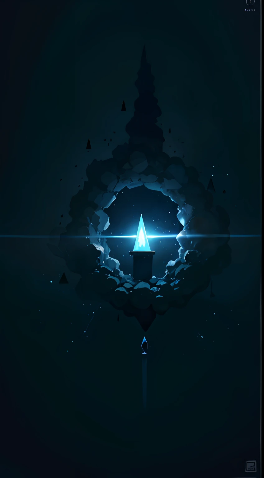 A black cloud with blue enchanting points of light inside, surrounded by darkness, weirdness, absurdity, mystery, sacrifice, terror.