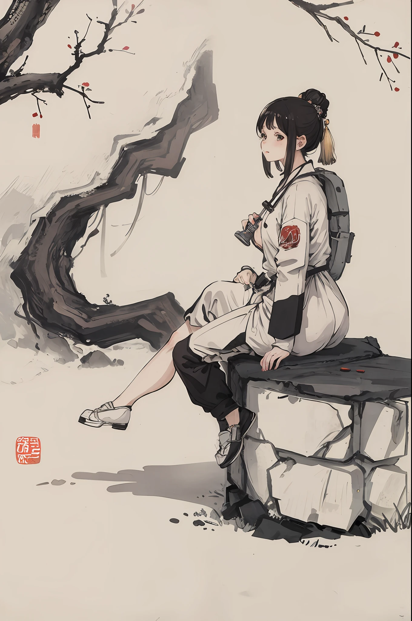 (masterpiece, best quality: 1.2), traditional Chinese ink painting, astronaut
