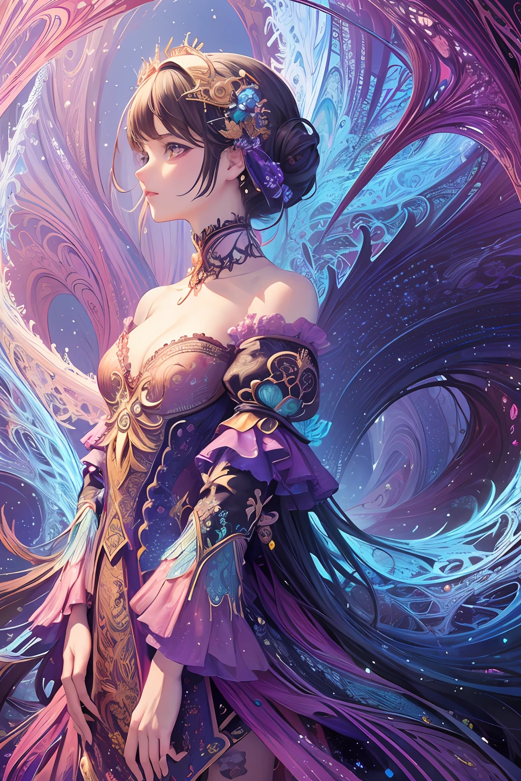 (masterpiece, top quality, best quality, official art, beautiful and aesthetic:1.2), (1girl), extreme detailed,(fractal art:1.3),colorful,highest detailed