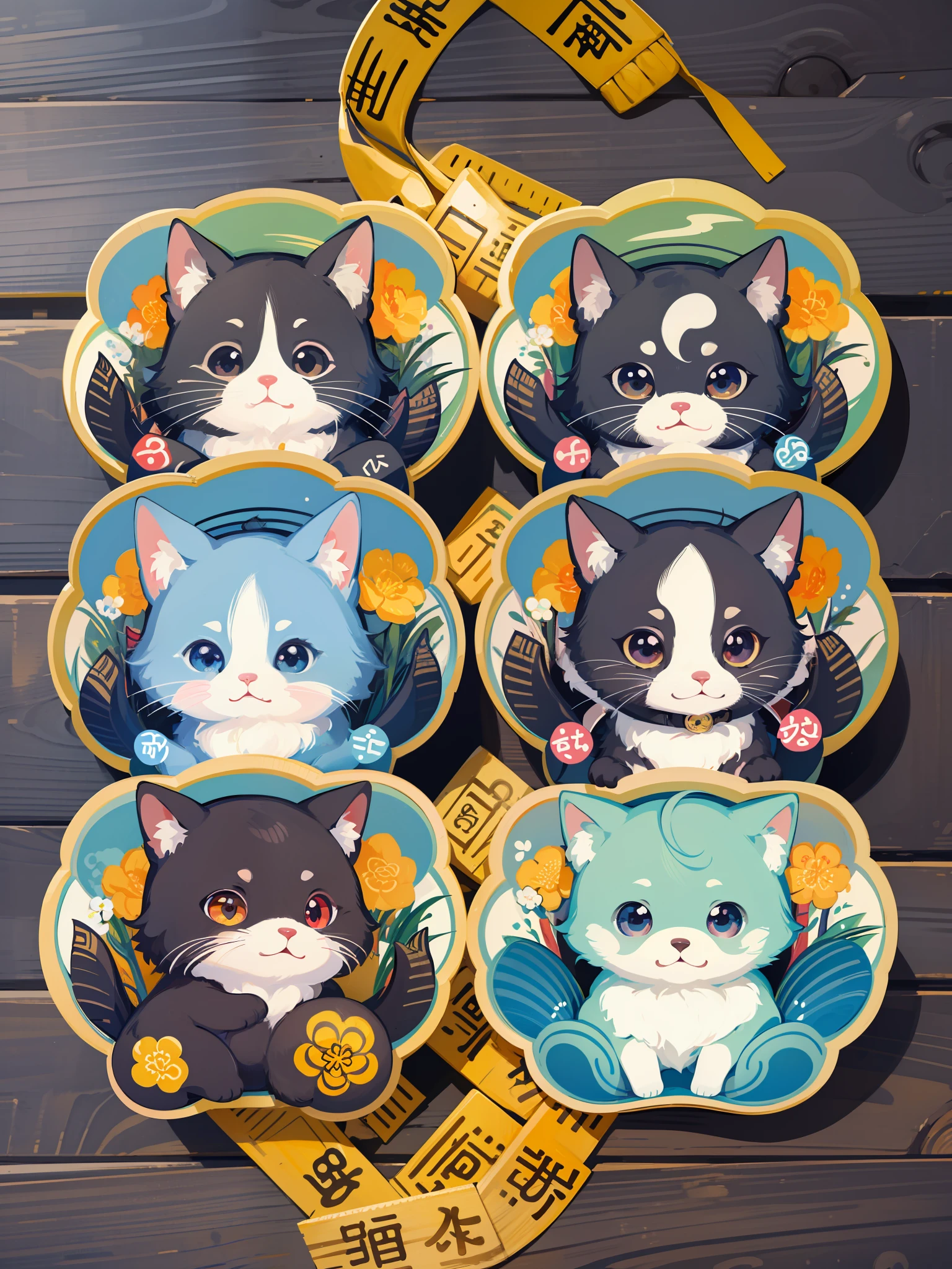 there are many different animals and words written in chinese, hand painted cartoon art style, art cover, kawaii cutest sticker ever, sticker illustration, by Shiba Kōkan, by Kōno Michisei, cute features, 中 元 节, by Gusukuma Seihō, stickers illustrations, cute characters