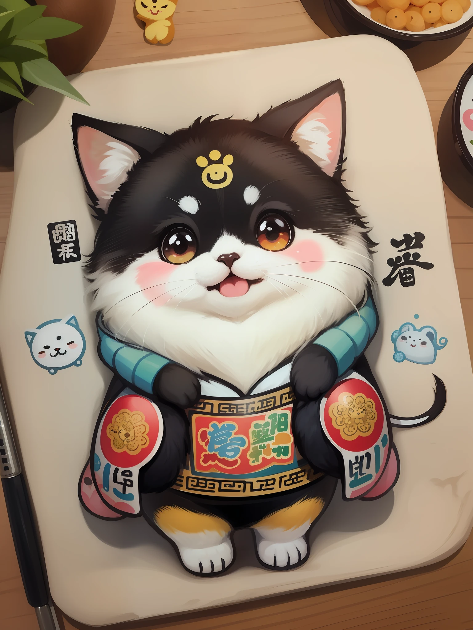 there are many different animals and words written in chinese, hand painted cartoon art style, art cover, kawaii cutest sticker ever, sticker illustration, by Shiba Kōkan, by Kōno Michisei, cute features, 中 元 节, by Gusukuma Seihō, stickers illustrations, cute characters