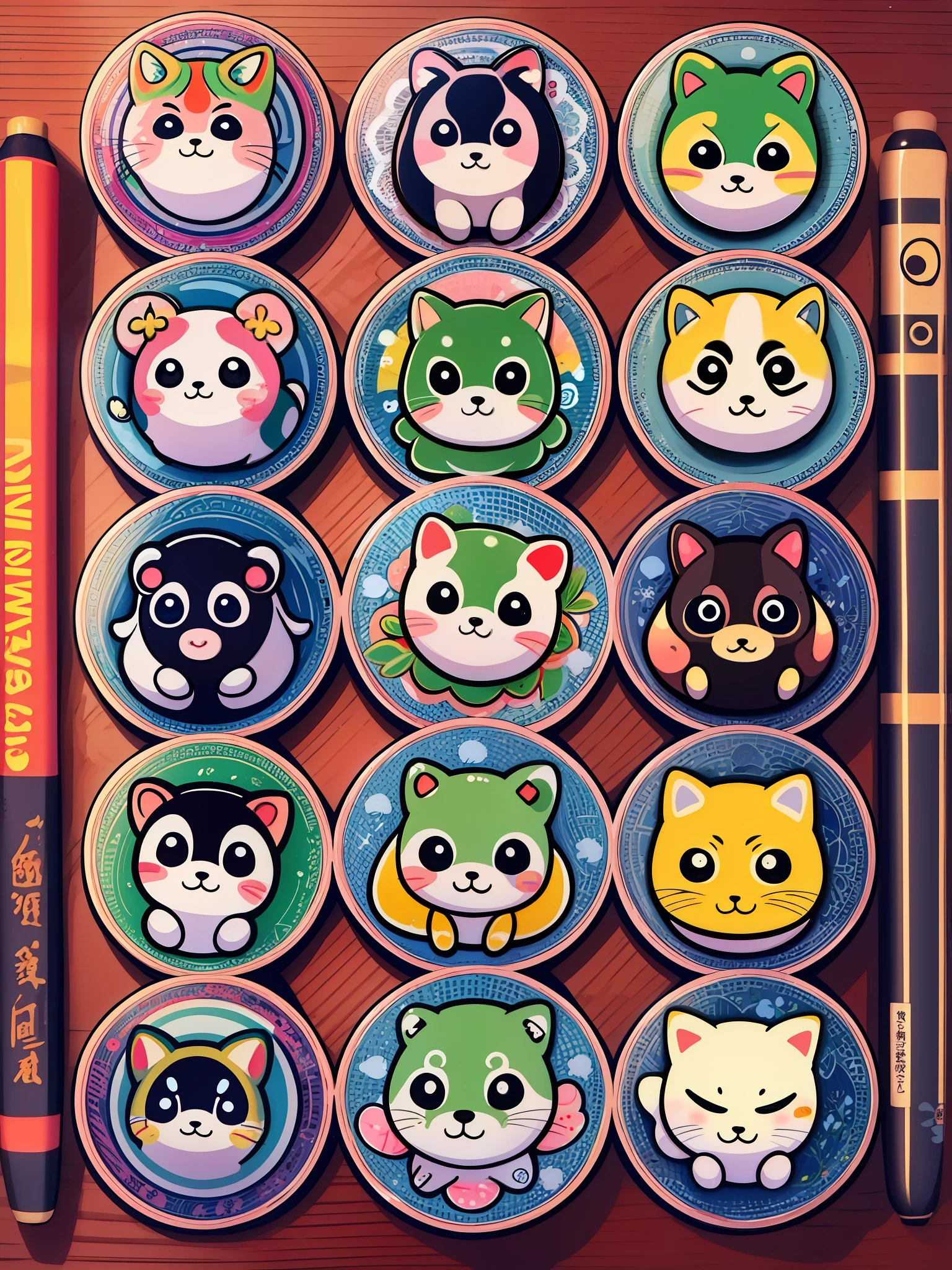 there are many different animals and words written in chinese, hand painted cartoon art style, art cover, kawaii cutest sticker ever, sticker illustration, by Shiba Kōkan, by Kōno Michisei, cute features, 中 元 节, by Gusukuma Seihō, stickers illustrations, cute characters