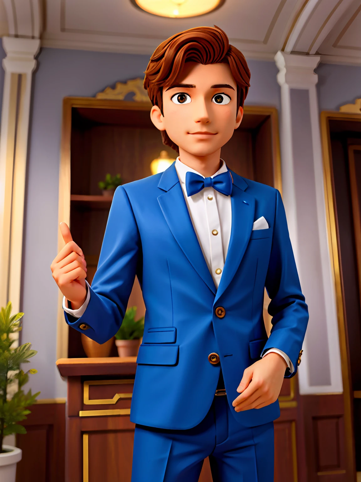 masterpiece, best quality, an man in 30, no glasses, with formal suit, career is a bank, perfect eyes, brown hair, looking at a viewer, inside a bank, bury hands