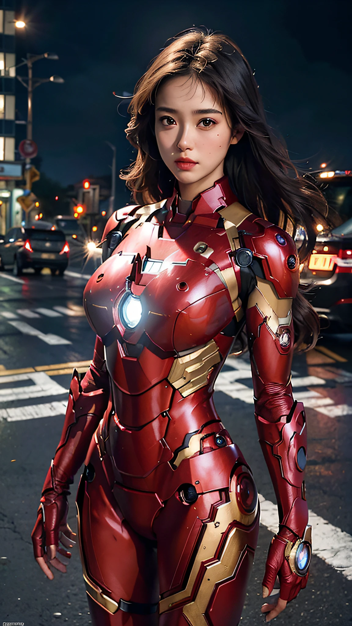 Woman body set big breasts, Iron man costume dress, RAW, Masterpiece, Ultra Fine Photo,, Best Quality, Ultra High Resolution, Photorealistic, detailed face, high detailed skin, realistic skin details, high quality, 8k uhd, dslr camera