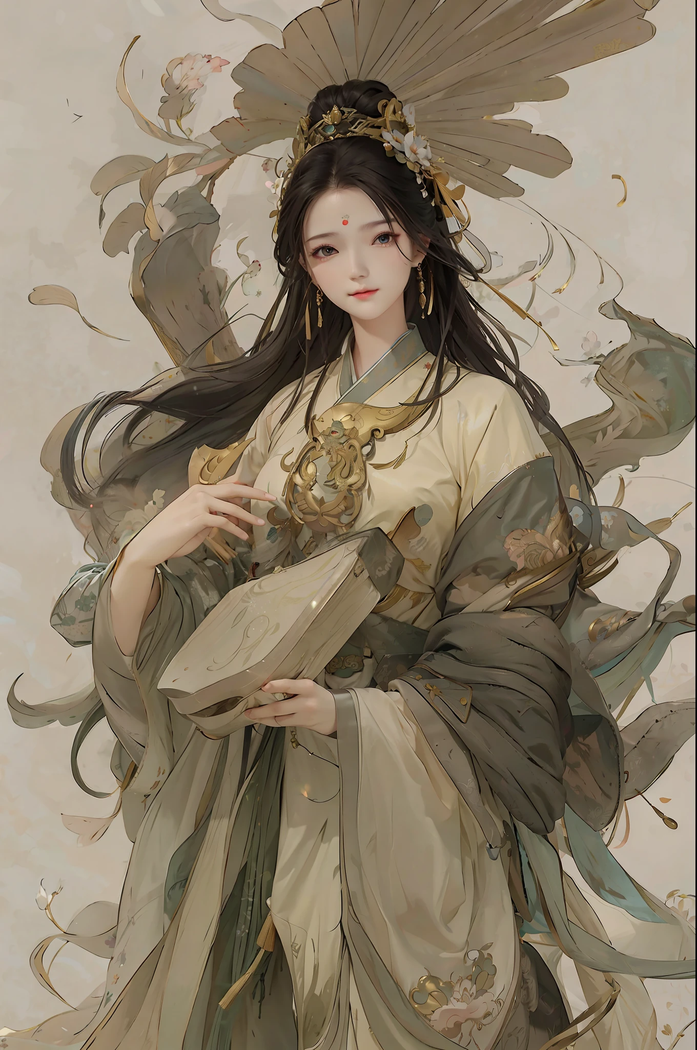 A girl, ancient Chinese costume, whole body, sunshine, clear face, clean white background, masterpiece, super detail, epic composition, ultra HD, high quality, extremely detailed, official art, uniform 8k wallpaper, super detail, 32k