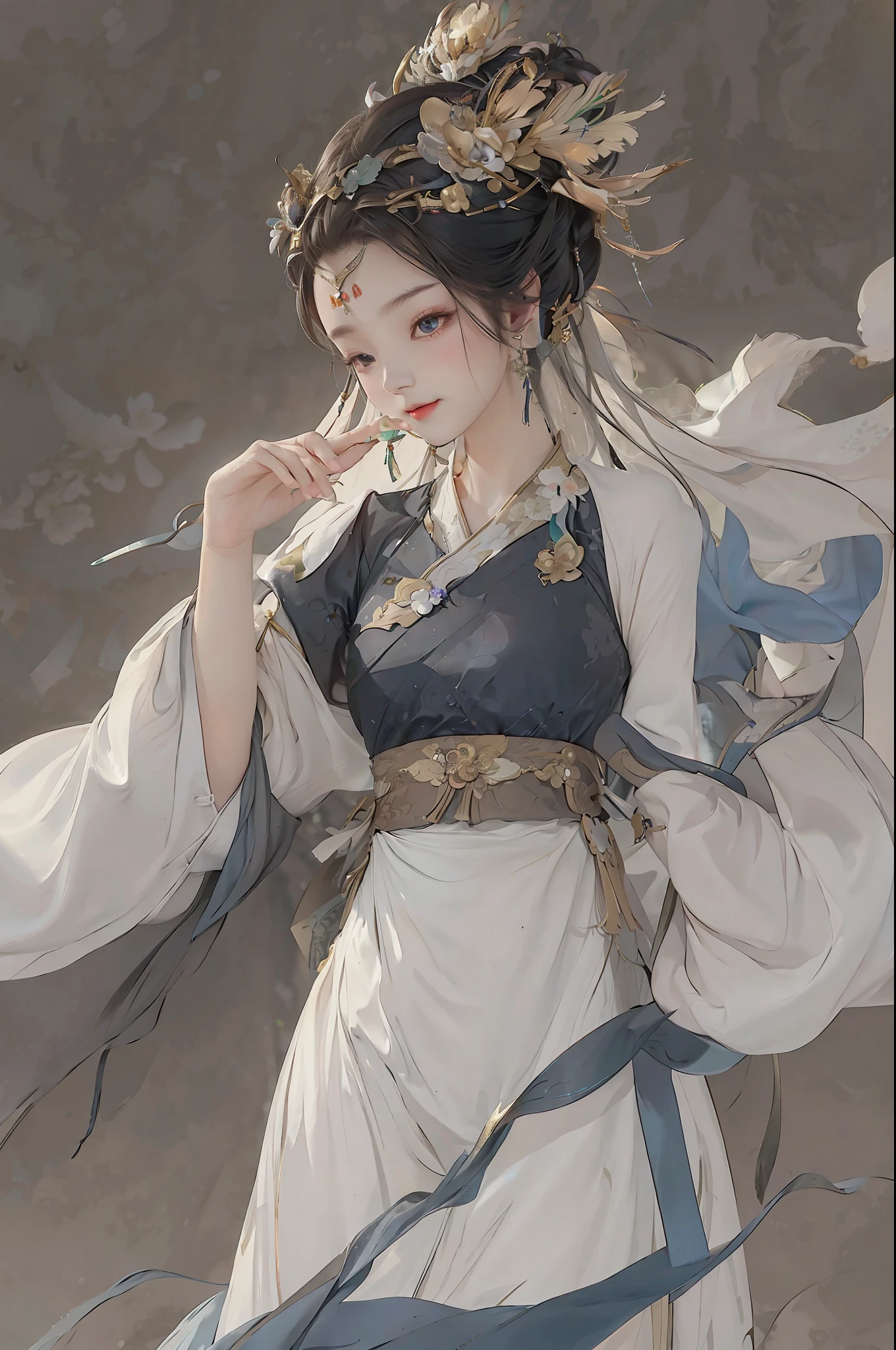 A girl, ancient Chinese costume, whole body, sunshine, clear face, clean white background, masterpiece, super detail, epic composition, ultra HD, high quality, extremely detailed, official art, uniform 8k wallpaper, super detail, 32k