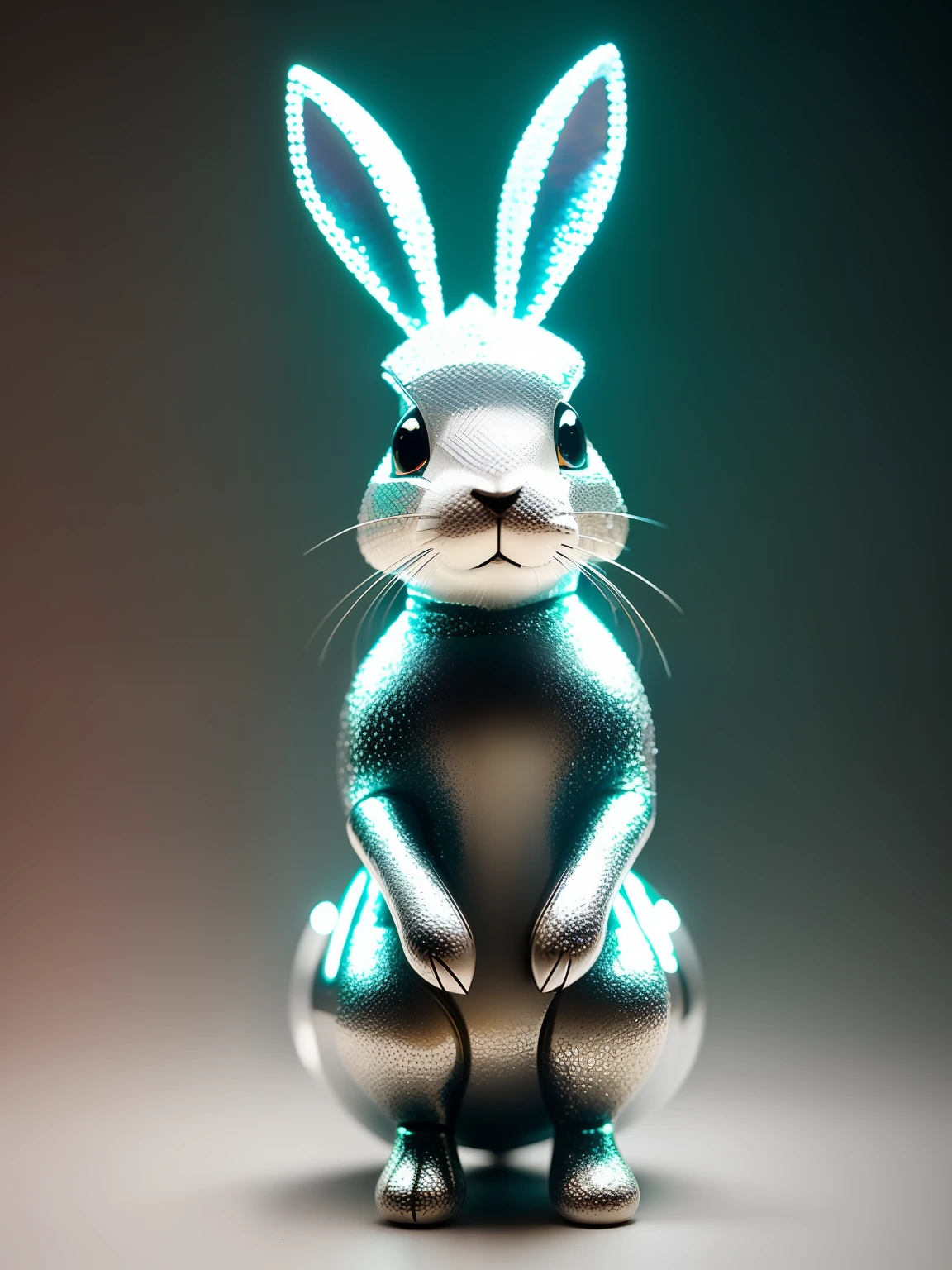 A cute rabbit made of crystal, 4K, (cyborg:1.1), ([tail|detail wire]:1.3), (intricate detail), hdr, (intricate detail, super detail:1.2), cinematography, vignetting, centering
