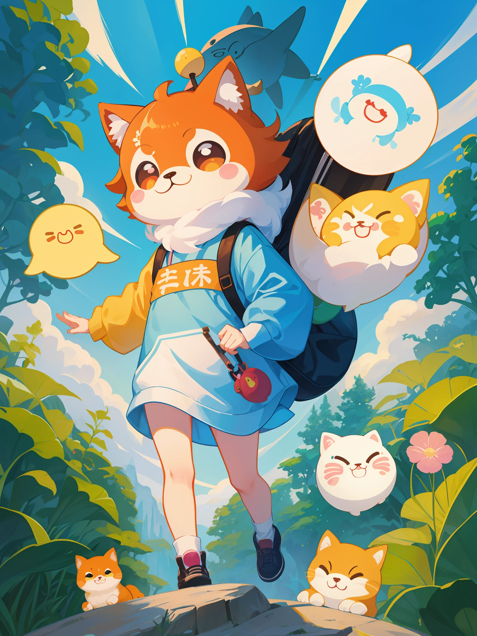 there are many different animals and words written in chinese, hand painted cartoon art style, art cover, kawaii cutest sticker ever, sticker illustration, by Shiba Kōkan, by Kōno Michisei, cute features, 中 元 节, by Gusukuma Seihō, stickers illustrations, cute characters