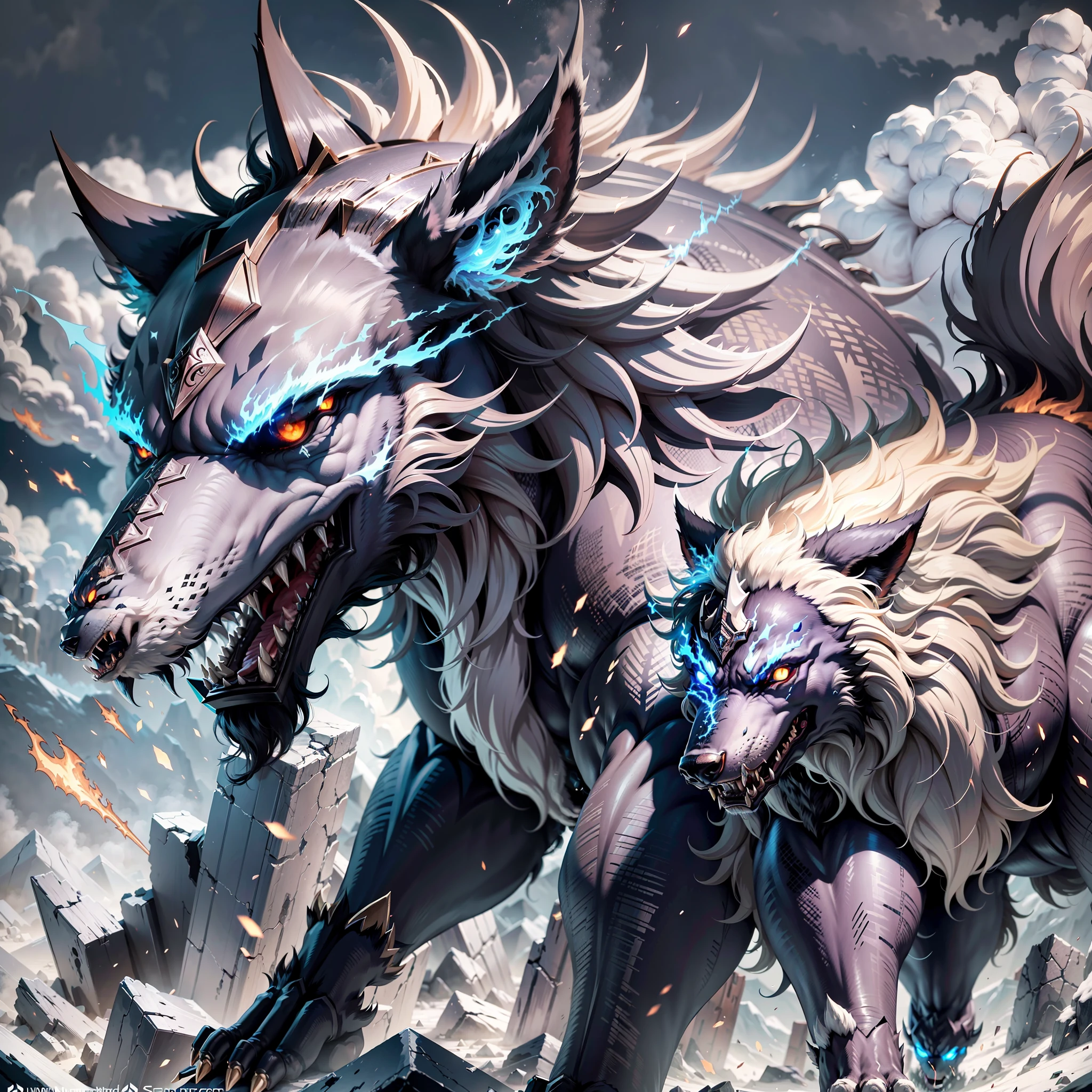 Fenrir (Norse mythology)
Physical characteristics: Fenrir is a gigantic wolf with a black fur and glowing eyes full of fury. Their jaws are powerful enough to break steel, and their claws are sharp as blades.
Powers: Fenrir possesses superhuman strength and speed, being able to wreak havoc with a single blow. He is immune to spells and incantations, and can summon an uncontrolled fury that makes him even more powerful.
Setting: Fenrir wanders through the wilderness, where chaos and destruction follow in his footsteps. He is feared and revered by the creatures that inhabit the wildest regions of the world.