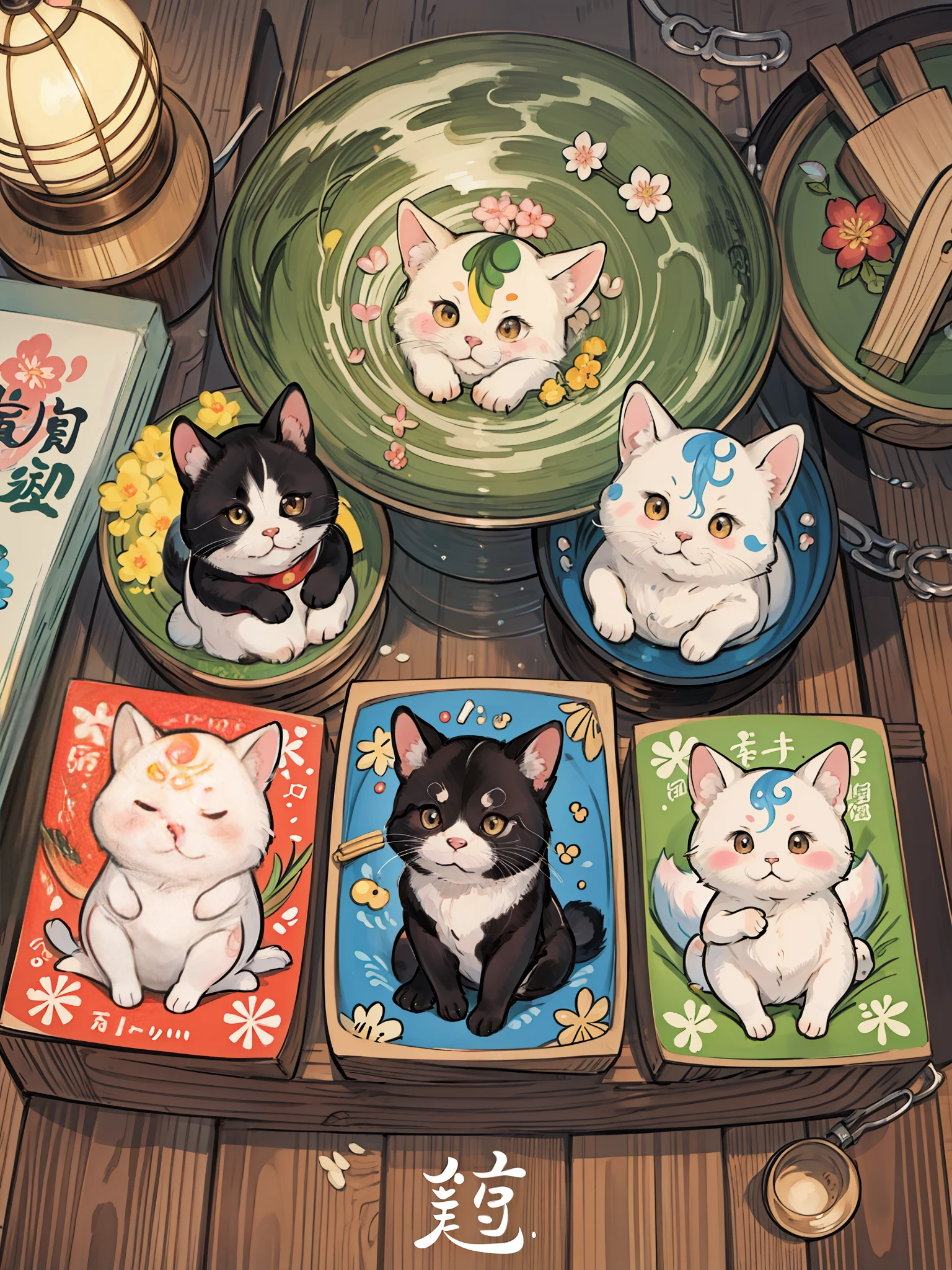 there are many different animals and words written in chinese, hand painted cartoon art style, art cover, kawaii cutest sticker ever, sticker illustration, by Shiba Kōkan, by Kōno Michisei, cute features, 中 元 节, by Gusukuma Seihō, stickers illustrations, cute characters