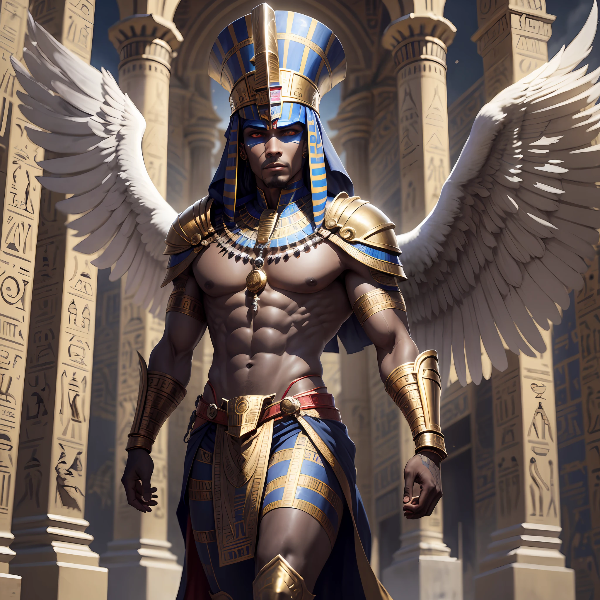 There is a man in a costume standing in front of a building, ghost photo des, Anubi Horus, Egyptian God, Horus god, Egyptian god, Horus portrait, Angry God Horus, Egyptian God storm, Pharaoh, Egyptian wind god, Egypt God, Horus Valkyrie Mystique, Reptilian Anubis, Egyptian warrior --auto --s2