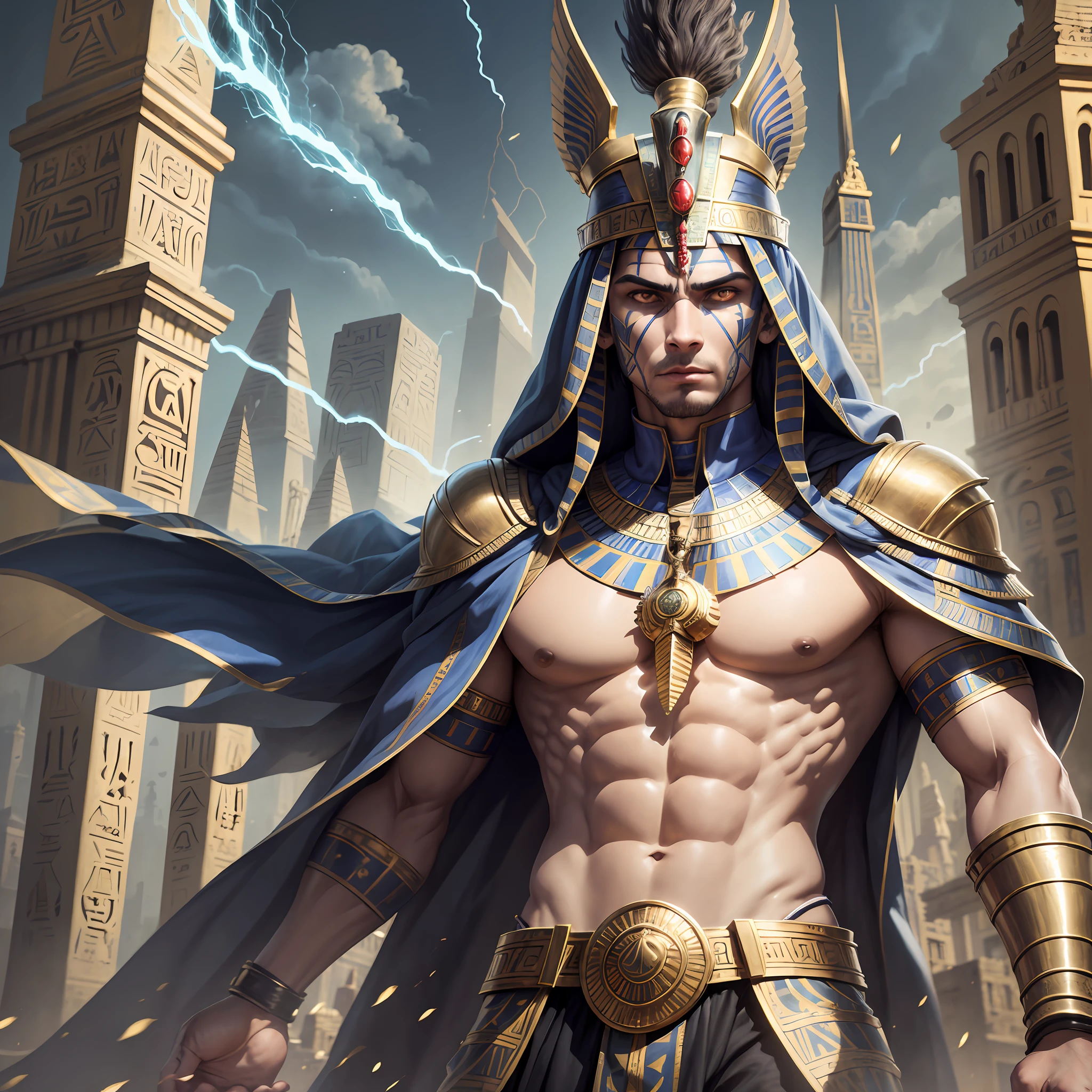 There is a man in a costume standing in front of a building, ghost photo des, Anubi Horus, Egyptian God, Horus god, Egyptian god, Horus portrait, Angry God Horus, Egyptian God storm, Pharaoh, Egyptian wind god, Egypt God, Horus Valkyrie Mystique, Reptilian , Egyptian warrior --auto --s2