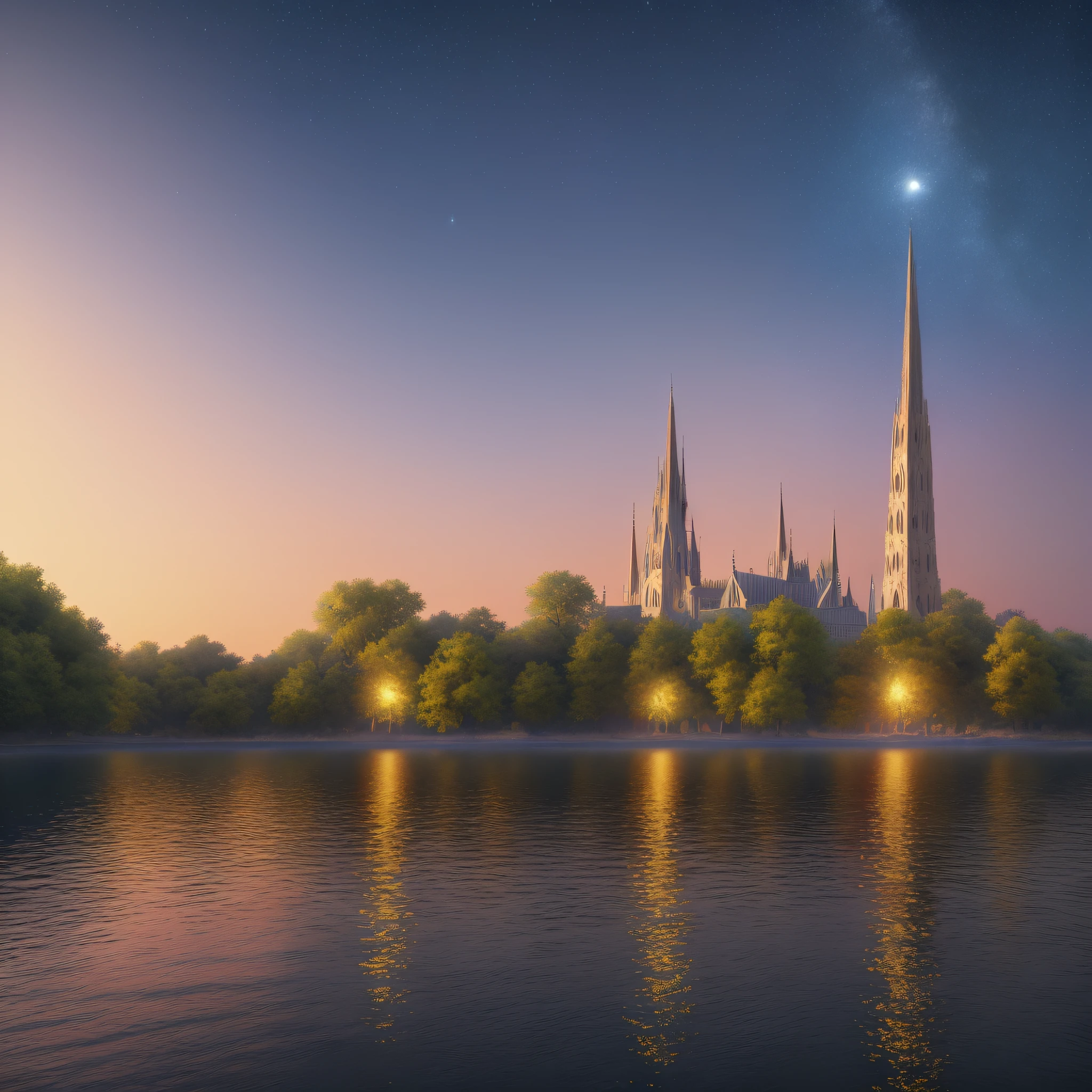 (extremely detailed CG unity 8k wallpaper,masterpiece,best quality,high resolution),(best illumination,an extremely delicate and beautiful,floating,many churchs,rich texture,depth of field,warm color palette,wide shot) --auto --s2