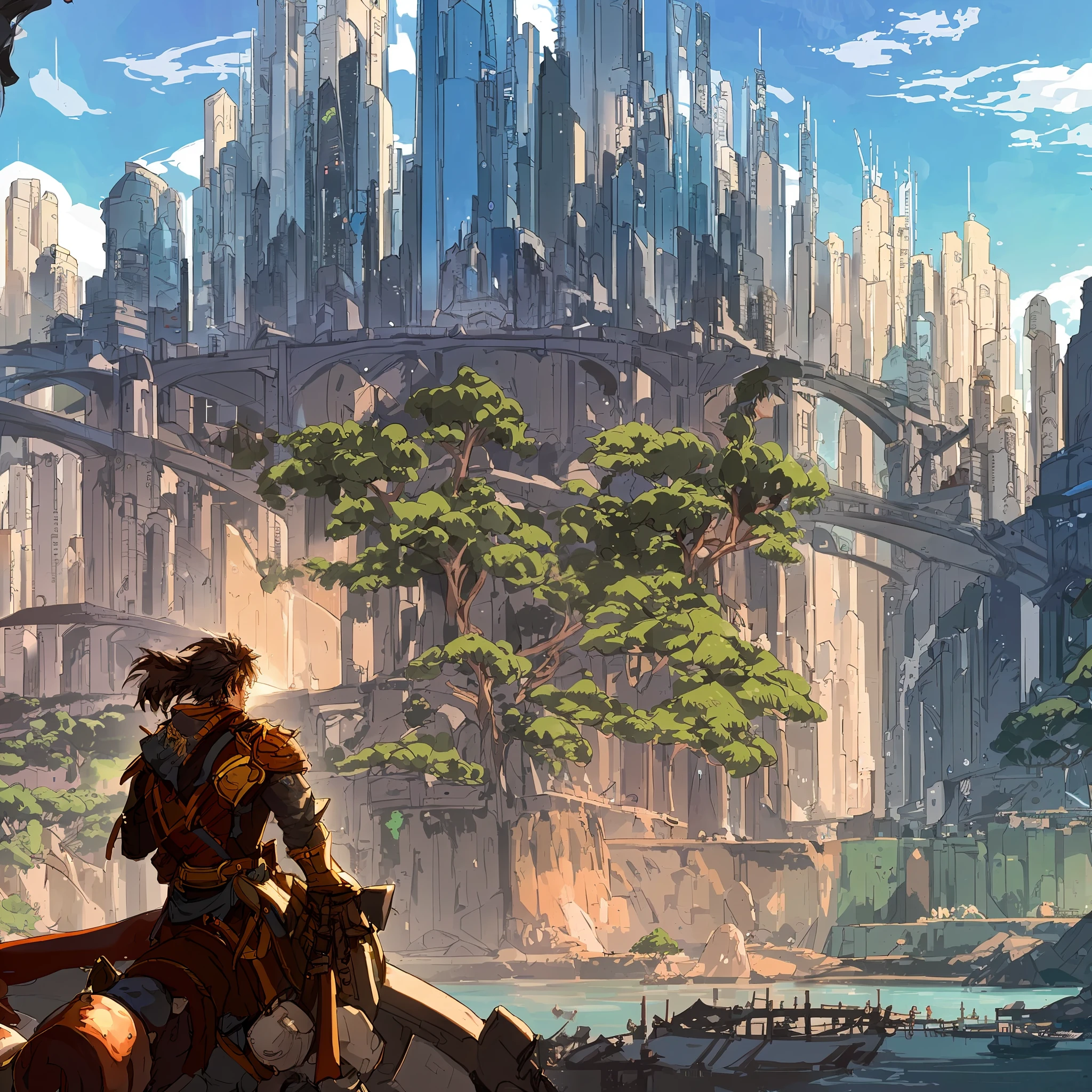 DBfantasyart style, masterpiece, 1boy, beautiful portrait of a long-haired man, manhwa, very detailed, 8K resolution, in the background of the city, night