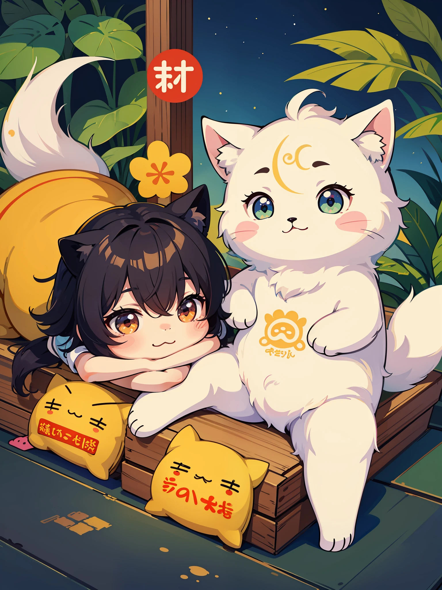 there are many different animals and words written in chinese, hand painted cartoon art style, art cover, kawaii cutest sticker ever, sticker illustration, by Shiba Kōkan, by Kōno Michisei, cute features, 中 元 节, by Gusukuma Seihō, stickers illustrations, cute characters