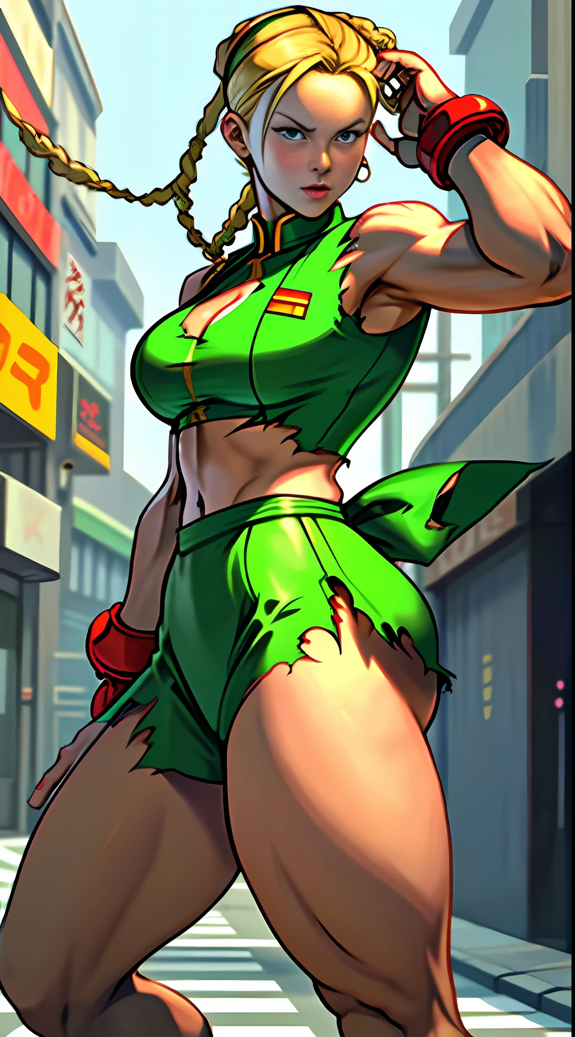 Street Fighter 6 2023, Street Fighter 6 Cammy, Fighting Pose, Sexy Outfit, Torn Outfit, Cropped Outfit, Street Fighter 6 Cammy Outfit2, Big Breasts
