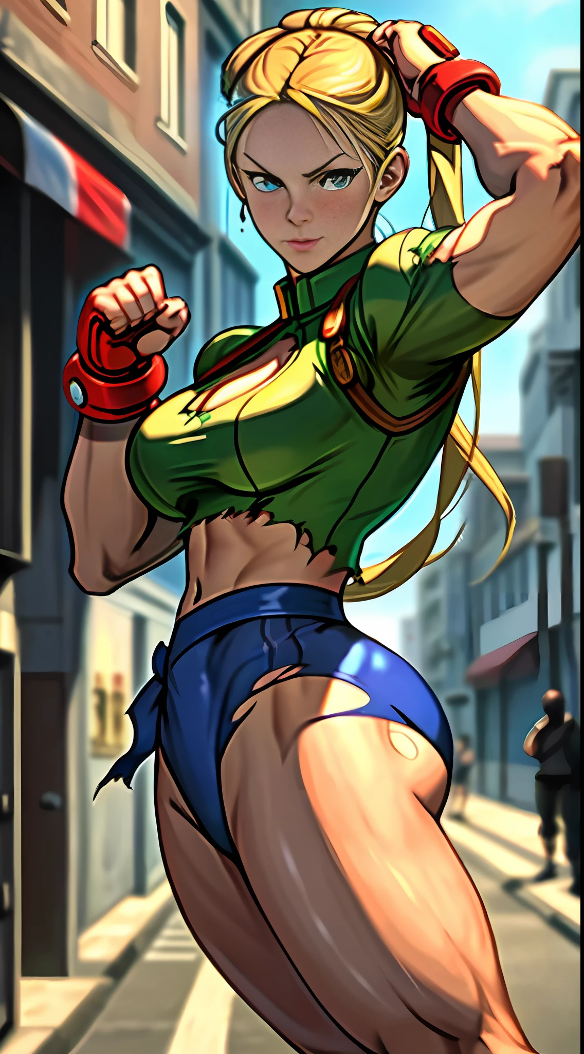Street Fighter 6 2023, Street Fighter 6 Cammy, Fighting Pose, Sexy Outfit, Torn Outfit, Cropped Outfit, Street Fighter 6 Cammy Outfit2, Big Breasts