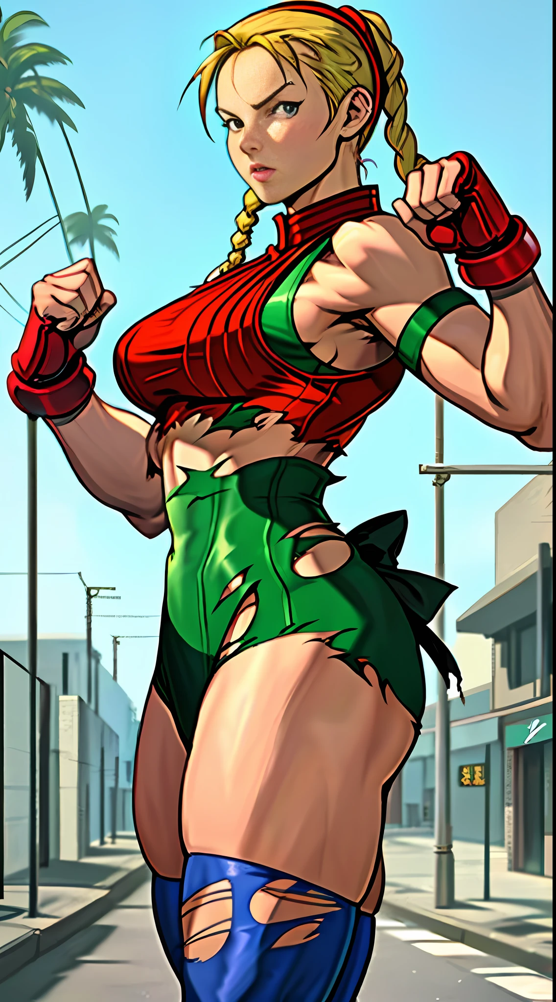 Street Fighter 6 2023, Street Fighter 6 Cammy, Fighting Pose, Sexy Outfit, Torn Outfit, Cropped Outfit, Street Fighter 6 Cammy Outfit2, Big Breasts