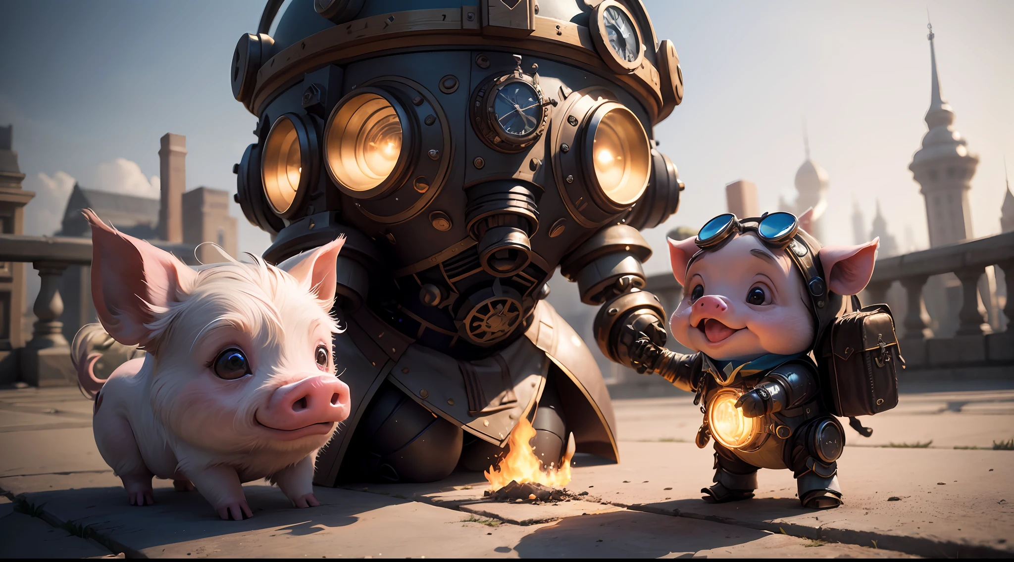 /imagine prompt: illustration of A little pig flew up ,The happy and beautiful little girl on the ground clapped her hands::8, Flying Piglet::15, Piggy wears Steampunk clothes and bursts into flames::15, A beautiful little girl::8, In the city center garden::8, Center the composition::5, Top view::6, Unreal Engine::10, beautiful lighting::10, Cinematic light::11, Volumetric light::6, Fantasy::6, Pop art::5, hyper quality::6, Futuristic Robots::2, Steampunk::10 --seed 252441588 --s 400 --q 2 --c 30