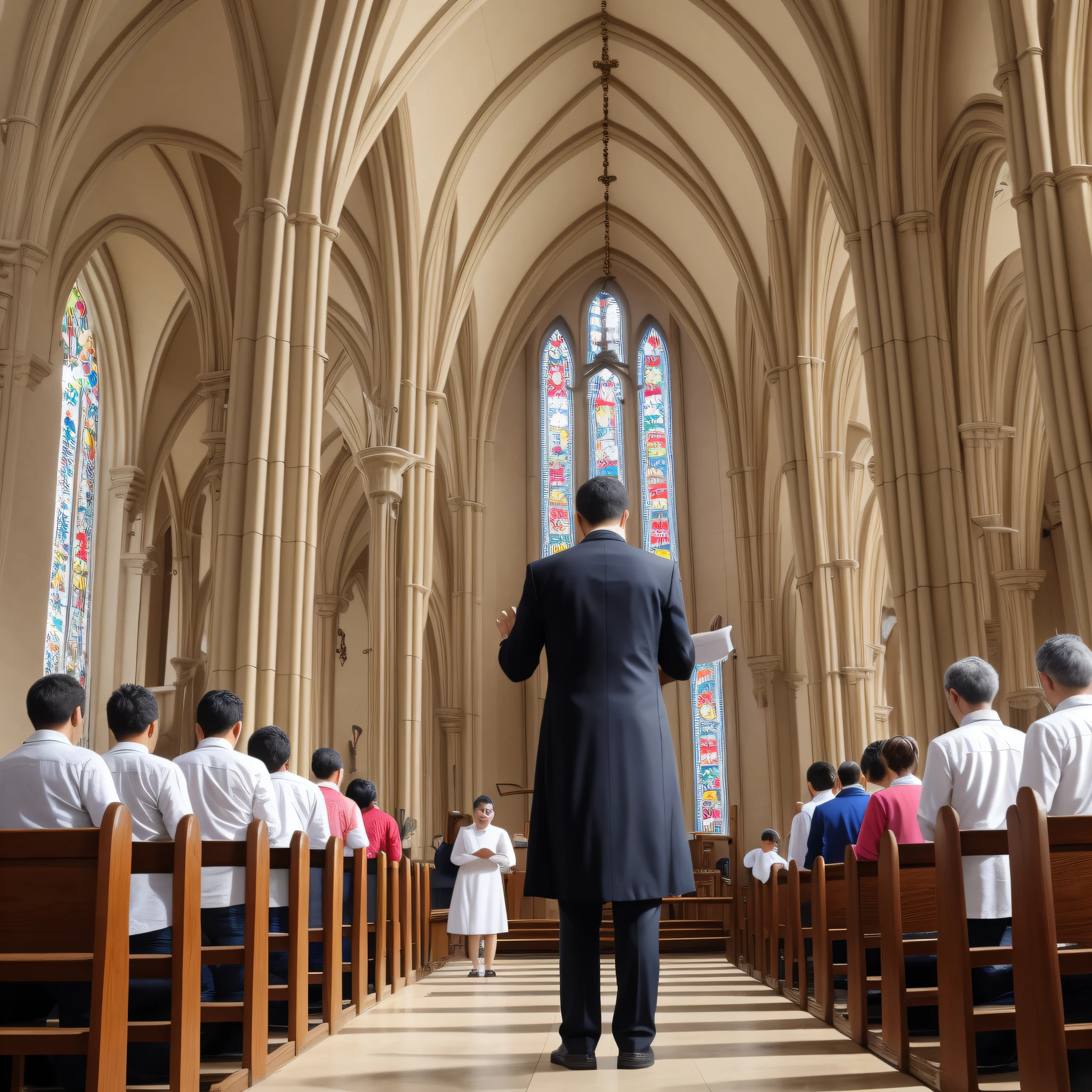 people singing and praying in the church