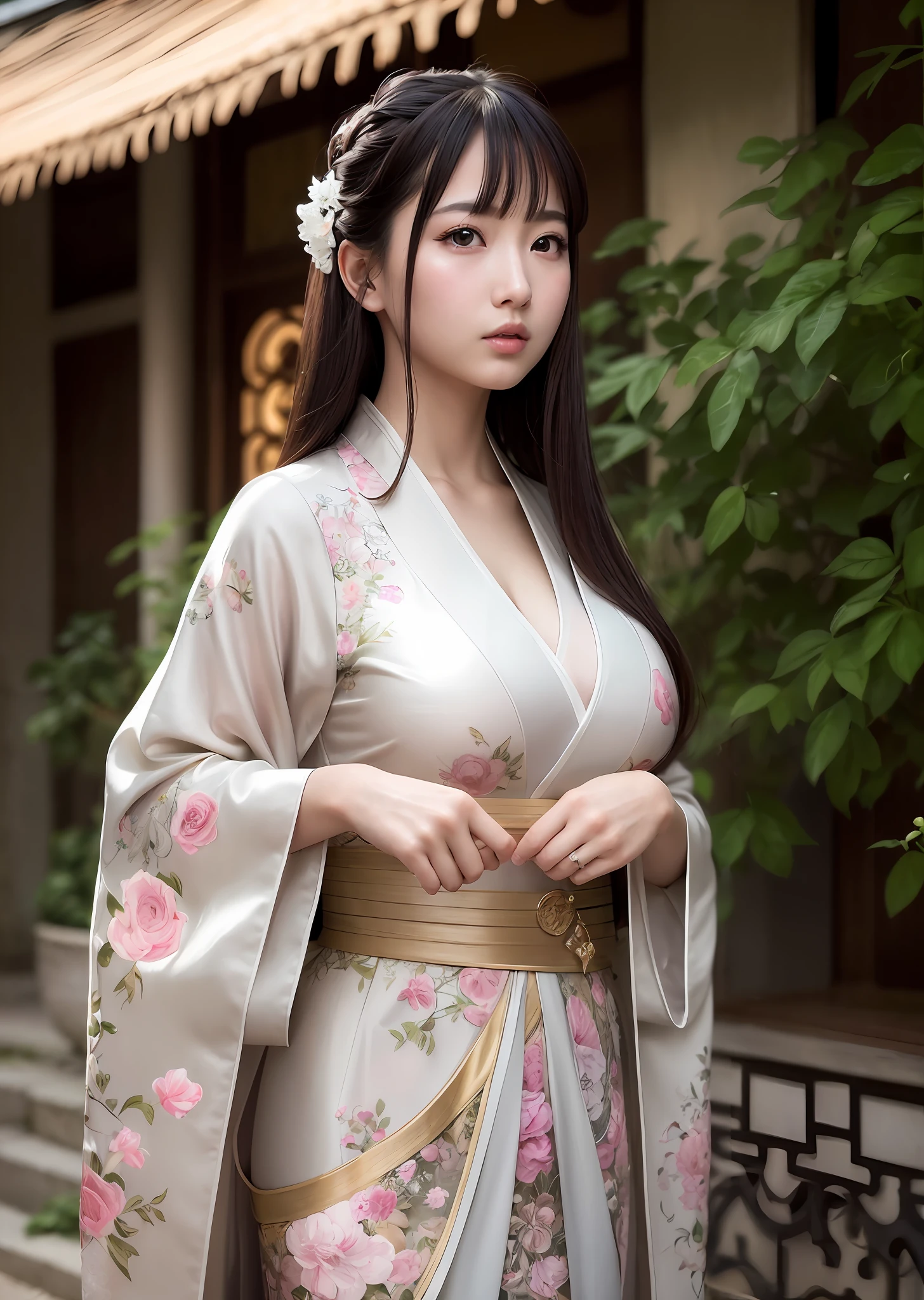 (raw photo:1.2),((photorealistic:1.4))best quality ,masterpiece, illustration, an extremely delicate and beautiful, extremely detailed,CG,unity,8k wallpaper, Amazing, finely detail, mastery,best quality,official art, Very detailed CG unity 8k wallpaper, ridiculous, unbelievably ridiculous, huge file size, super detailed, high resolution, very detailed, beautiful detailed girl, very detailed eyes and face, beautiful detailed eyes, cinematic lighting, Hanfu, 1 girl, full body, full-body shot, big breasts, perspective, looking at viewer, outdoors,