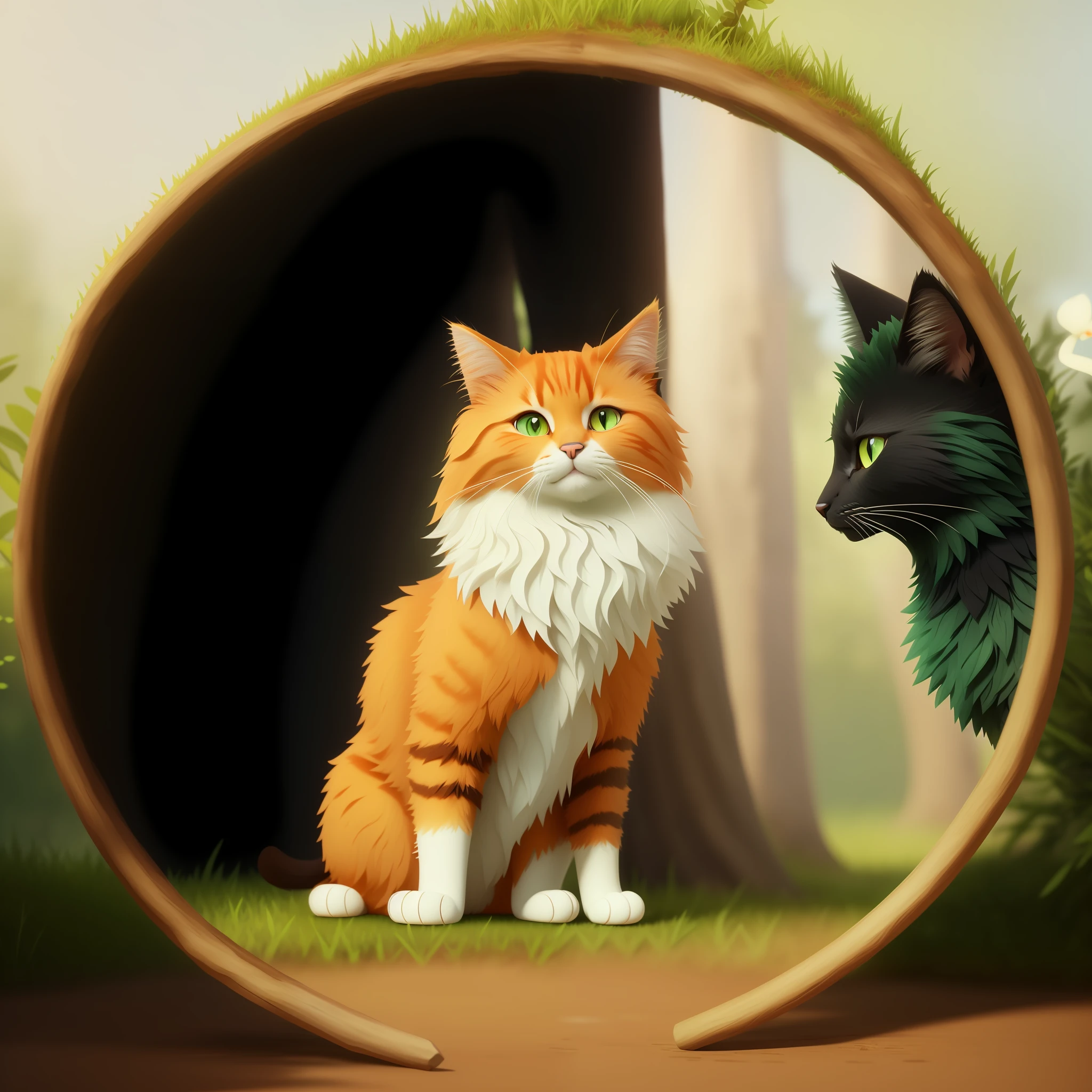 There is a cat sitting on the grass, cute digital painting, cute detailed digital art, cute digital art, cute 3d rendering, cat in the forest, stylized to 3d rendering, stylized 3d rendering, cute forest creature, stylized 3d rendering, teemo, fantasy matte painting, cute