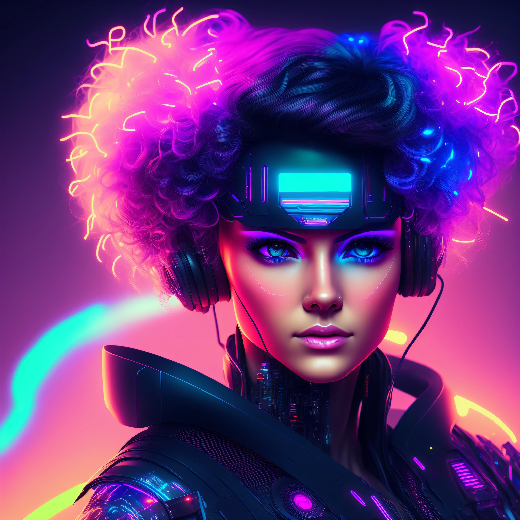 ((1 girl)), gorgeous, big hair cut sideways, cute face, cyberpunk style portrait, futuristic (neon: 1.1) reflective wear, science fiction. artgern, art, illustration, ((dark environment)), ((vegnette)), ((HDR)) ((minimal palette colors)), soft tones, soft colors, faint colors, calm, highly detailed pastel colors, intricate details