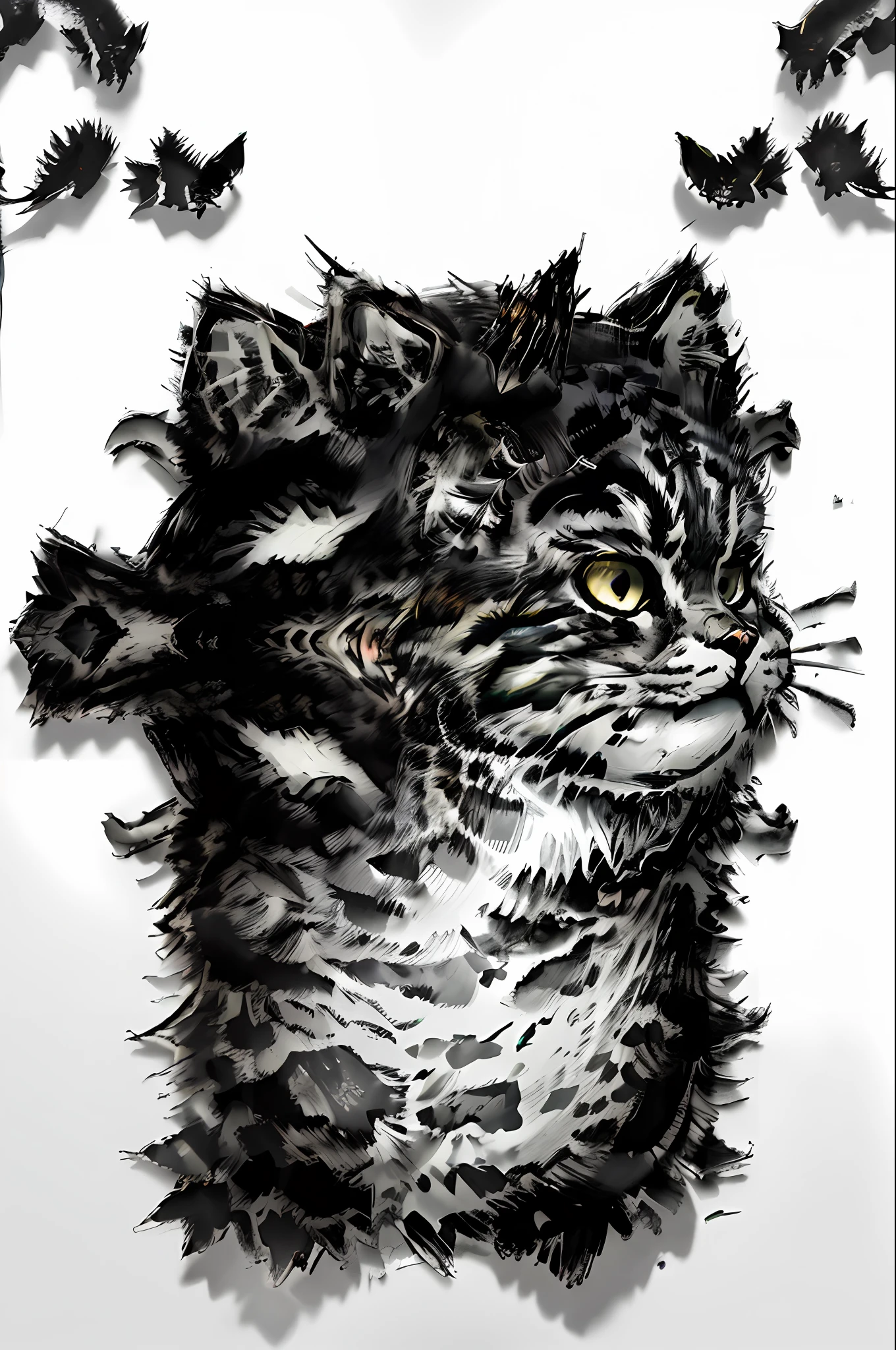 three cat, black white cat, gray cat, white black cat, (((masterpiece))),bestquality,illustration,beautifuldetailedglow,
paper_cut, underwear, (neon colours fish), gradient gray silver colorful, Sony FDR-AX60