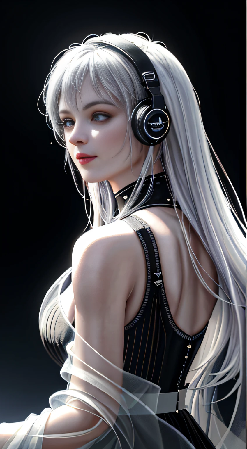 (masterpiece, finely detailed beautiful eyes: 1.2), (on the moon, space, looking back into earth), white hair, black tank top, volumetric lighting, white jacket, glowing headphone, cyberpunk, futuristic, multi-color eyes, detailed eyes, hyper detailed,light smile, highly detailed, beautiful, small details, ultra detailed, best quality, intricate, hyperrealism, sharp, digital illustration, detailed, realism, intricate, 4k, 8k, trending on artstation, good anatomy, beautiful lighting, award-winning, photorealistic, realistic shadows, realistic lighting, beautiful lighting, raytracing, intricate details, moody, rule of thirds, masterpiece, (illustration:1.1), highres, (extremely detailed CG, unity, 8k wallpaper:1.1), beautiful face, highly detailed face, ultra realistic, masterpiece, bokeh, extremely detailed, intricate, zoomout, colorful, vibrant colors, red nail polish, side view,.